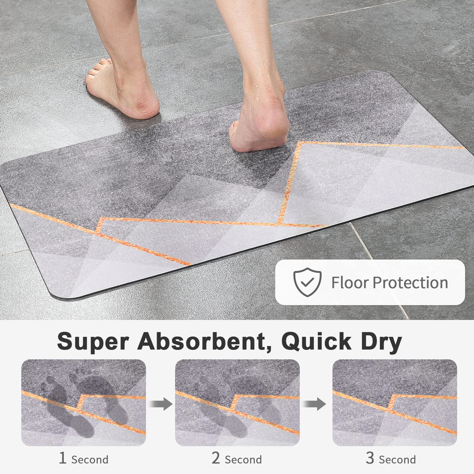 Stiio Large Bath Mat 17x35 inch  Super Absorbent Bath Mats Quick Drying Bathroom Rug Non-Slip  Thin Bathroom Rug That Fit Under Door  Washable Shower Door Mat for Kitchen  Bathtub Sink Grey