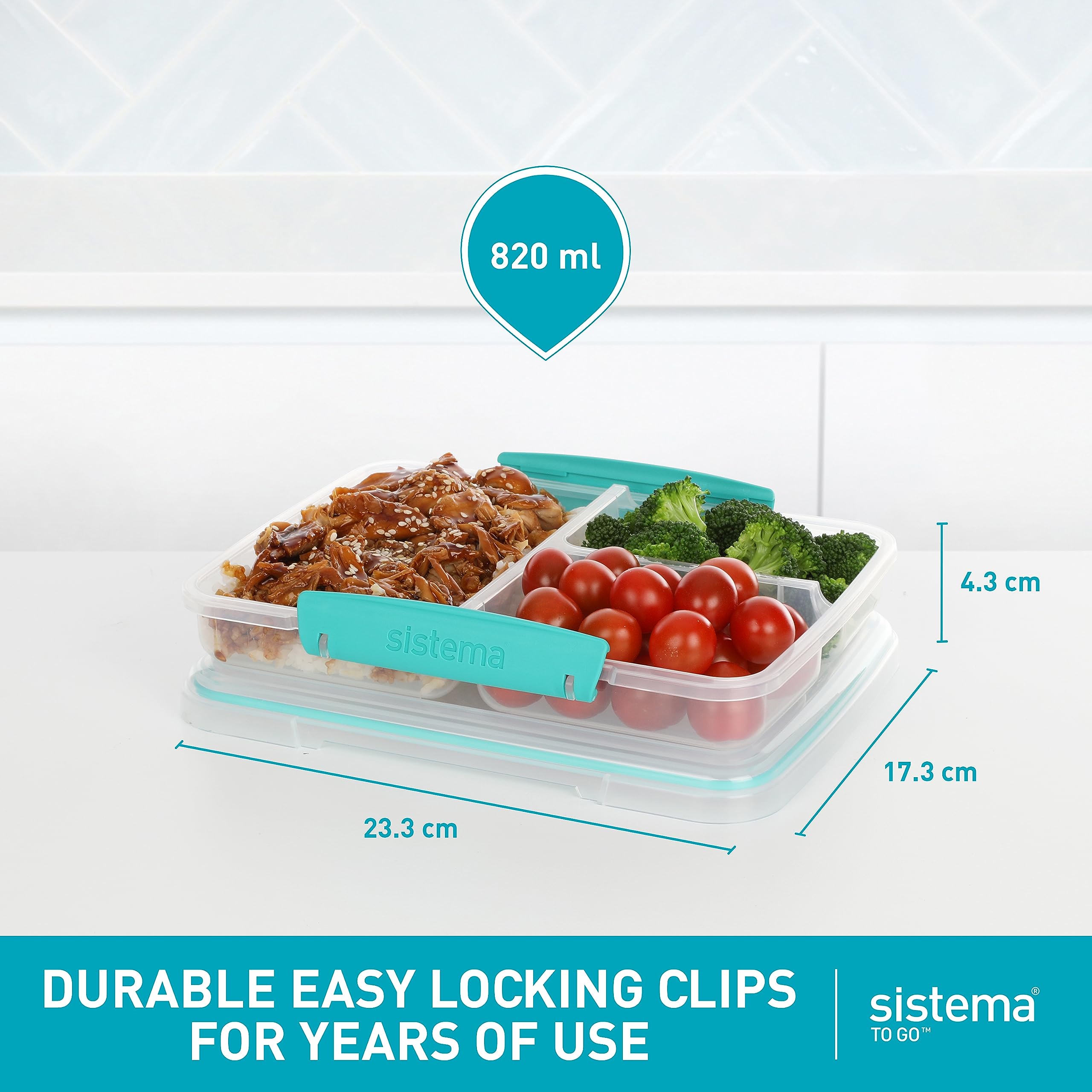 Sistema To go Multi Split Food Storage container  clear with coloured clips  820 ml