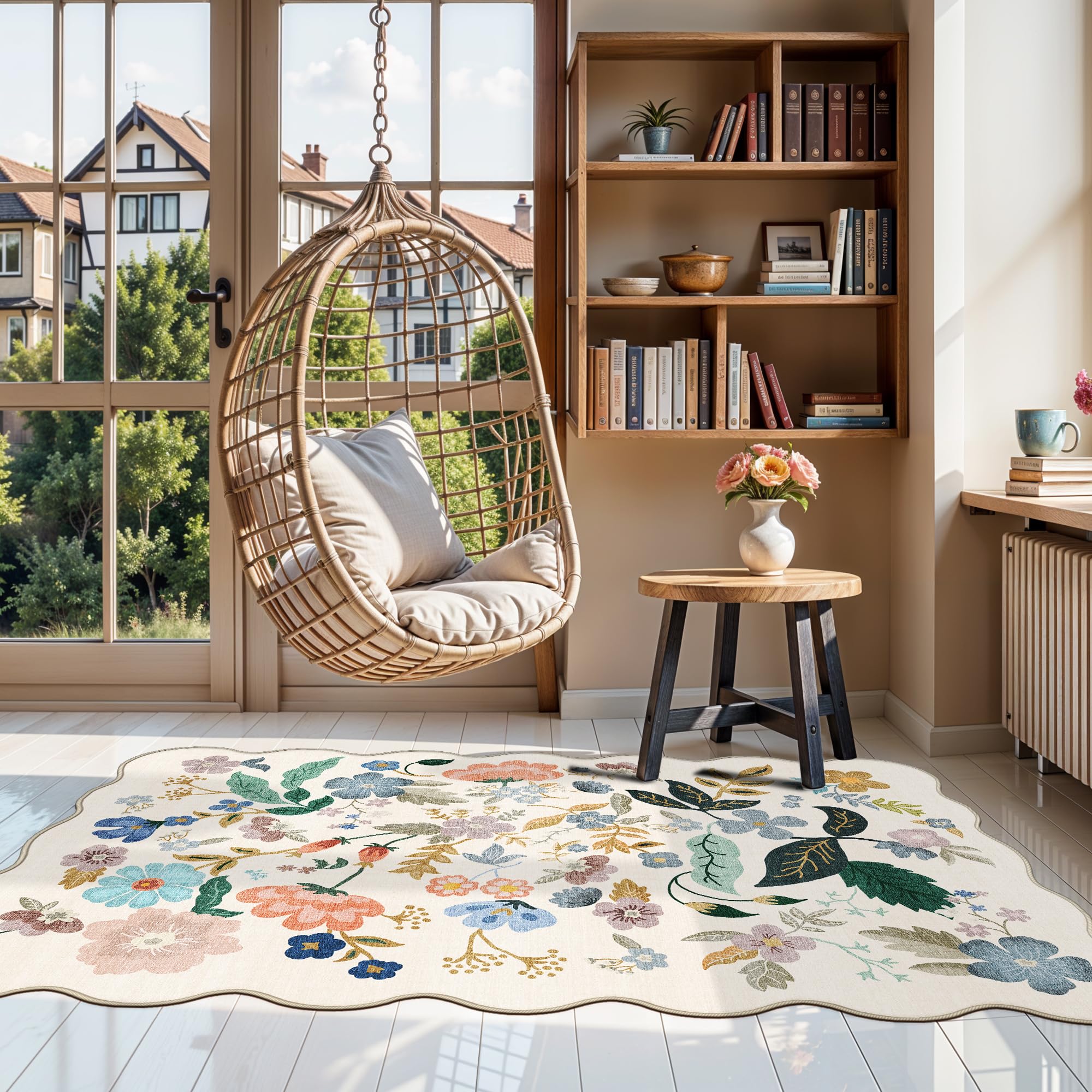 Washable 3x5 Entryway Area Rugs: Ultra Soft Floral Carpet for Kitchen Nursery Indoor Light-Weight Doormat Anti-Slip Elegance Rug