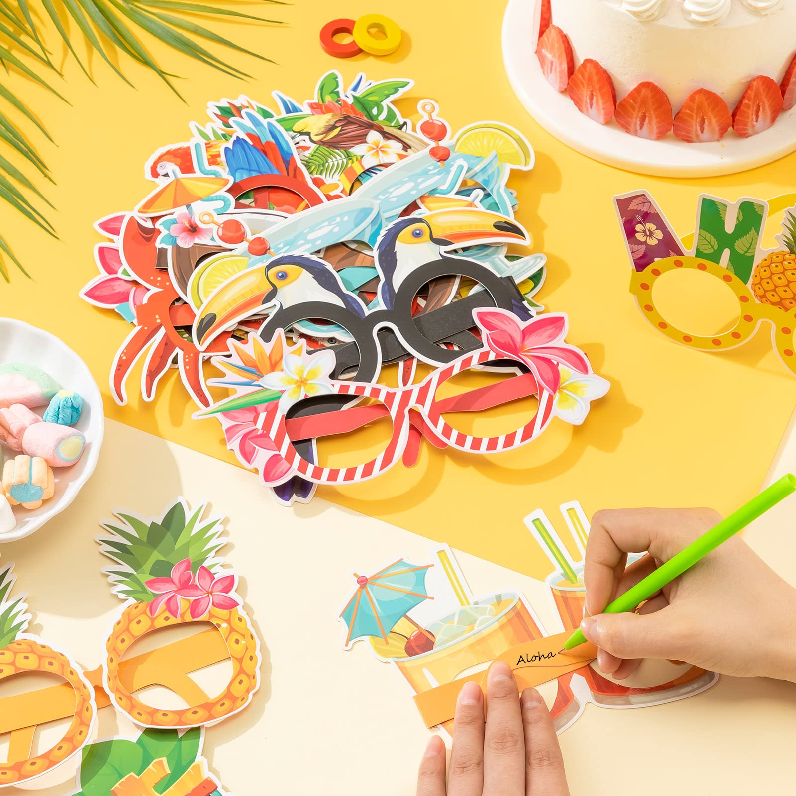 Vinsot 32 Pack Beach Pool Party Eyeglasses Decor Summer Luau Paper Glasses Bulk Hawaiian Sunglasses Frame Tropical Pool Props Ph