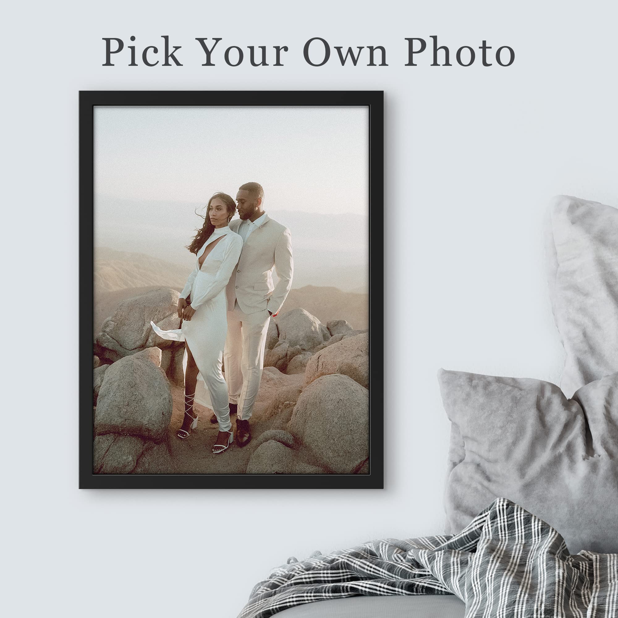Signleader Custom Framed Wall Art Square Tile Gallery Print, Personalized Matte Vinyl Panel Photos With Frame, Wedding, Family,