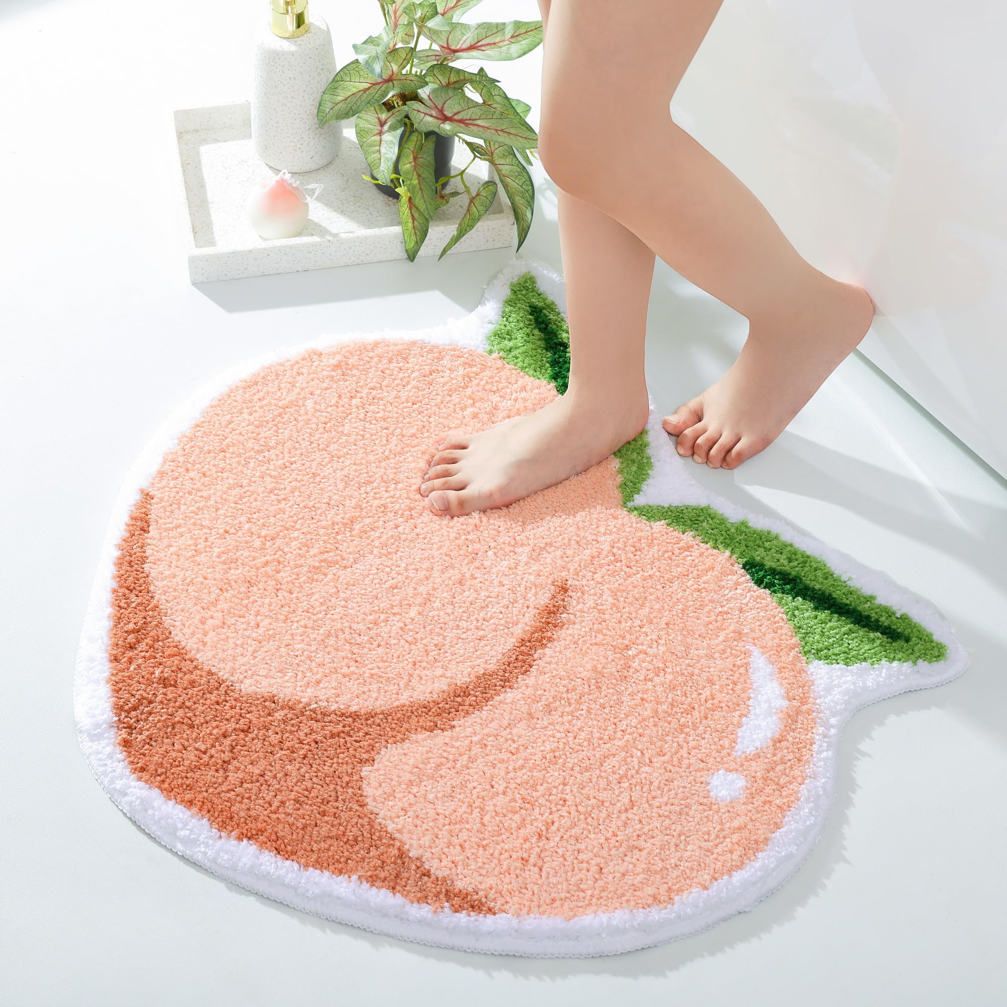 FROZZUR Pink Peach Bath Mat  Bath Mats for Bathroom Fruit Shaped Bathtub Rug Bathroom Tub Plush Shower Rugs Washable Non Slip