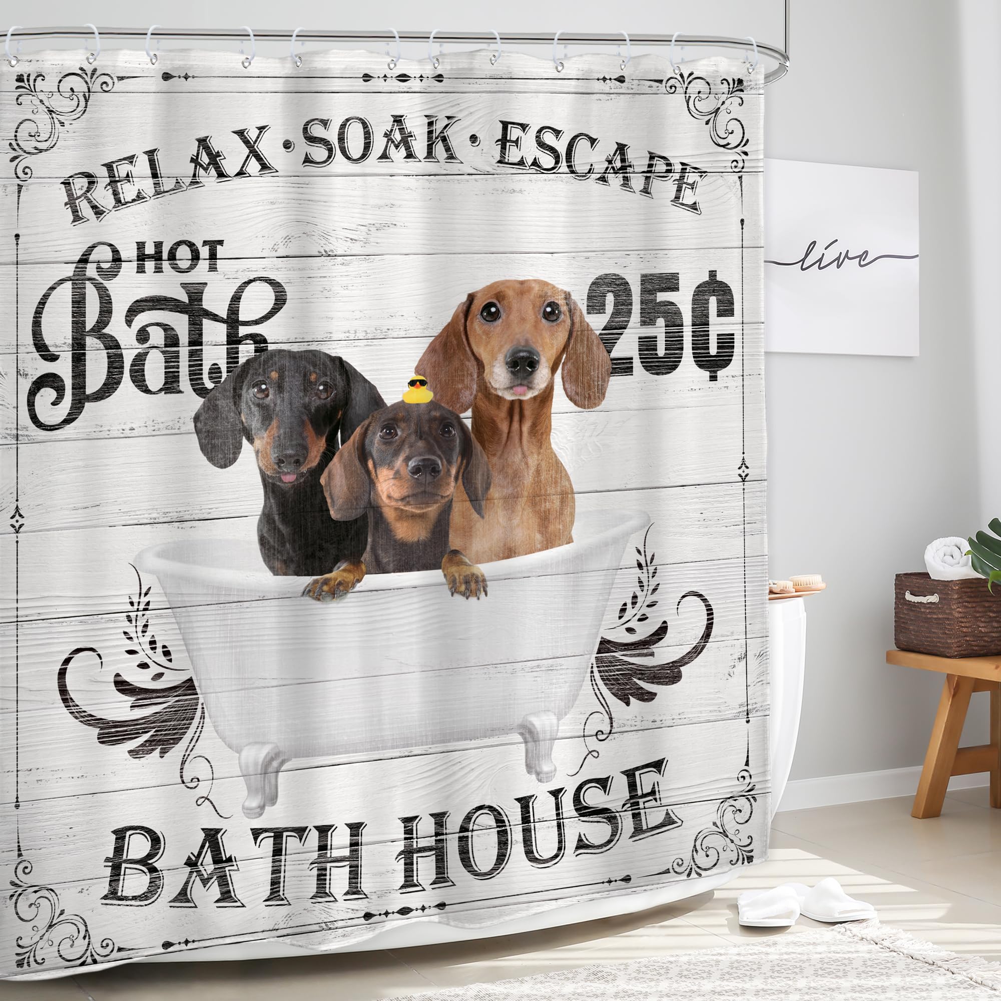 Glawry Funny Dogs Shower Curtain Farmhouse Vintage Cute Hilarious Dachshund Puppy Pets Bathroom Set Bathroom Bath Soap Modern Bu