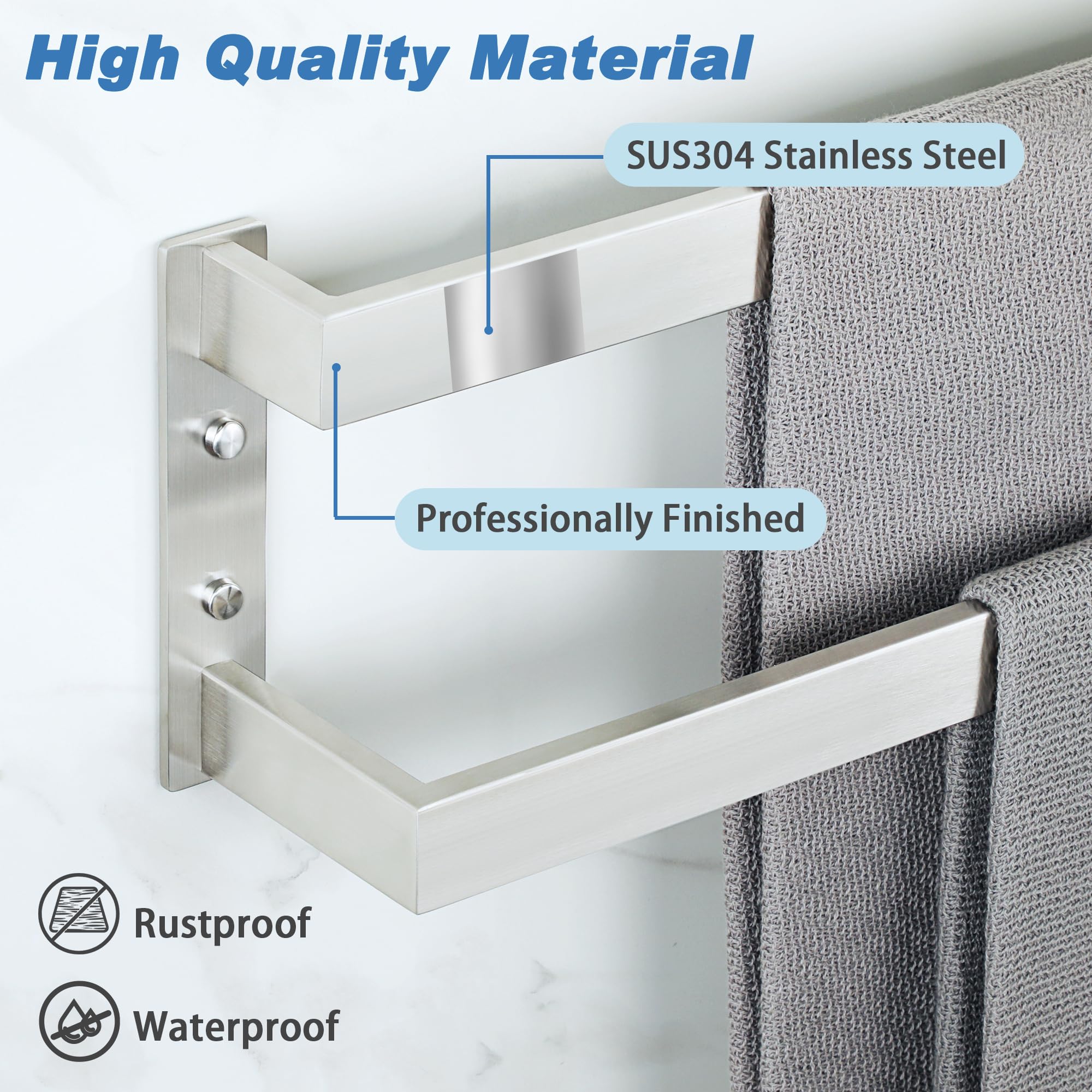 Alise Double Towel Bar 32'', Sus304 Stainless Steel Towel Racks For Bathroom Wall Mounted, Space Saving Bathroom Towel Holder, L