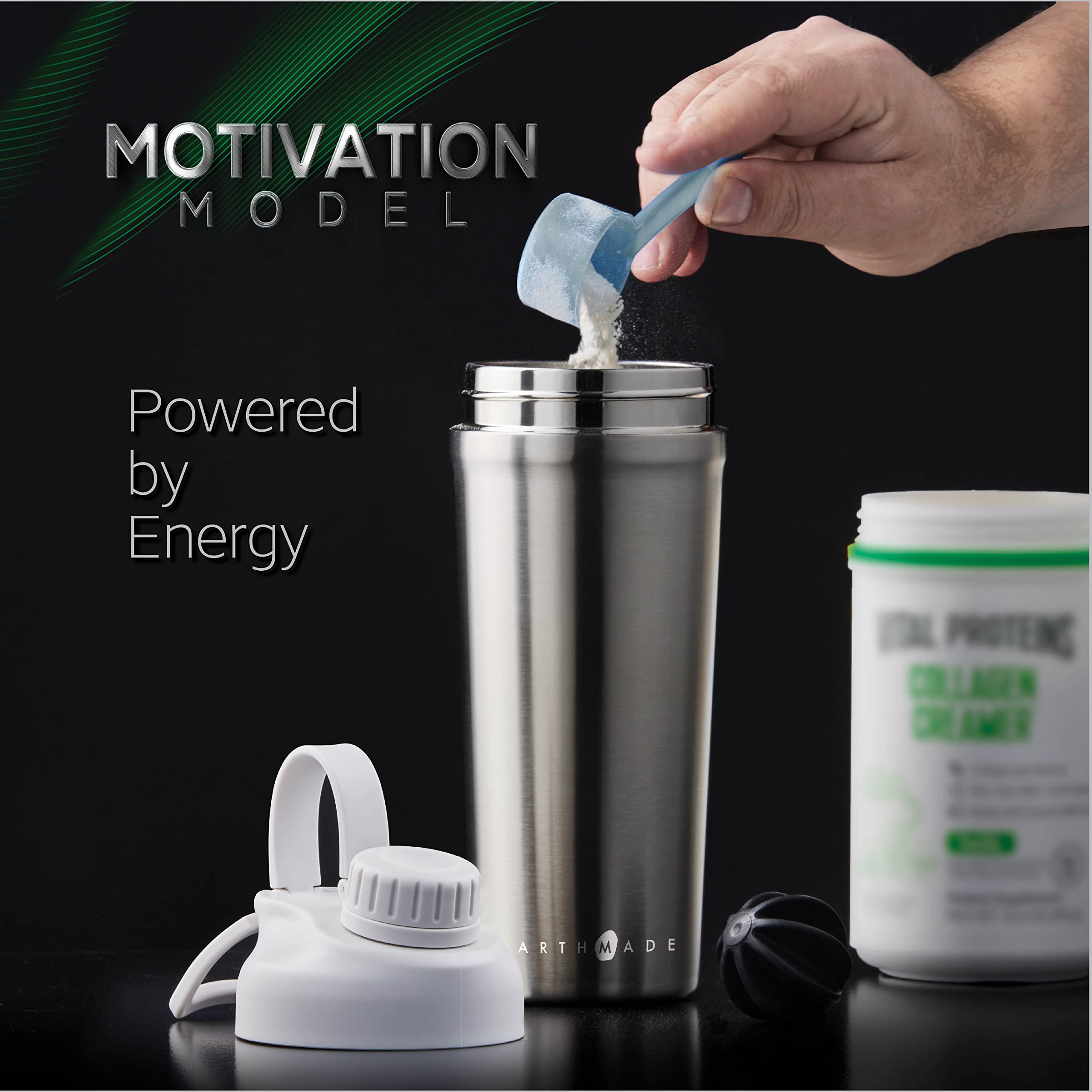 Earthmade Protein Shaker Bottle Stainless Steel, 26 Oz Insulated Shaker Bottles For Protein Mixes Keeps Cold For 30 Hours, Added