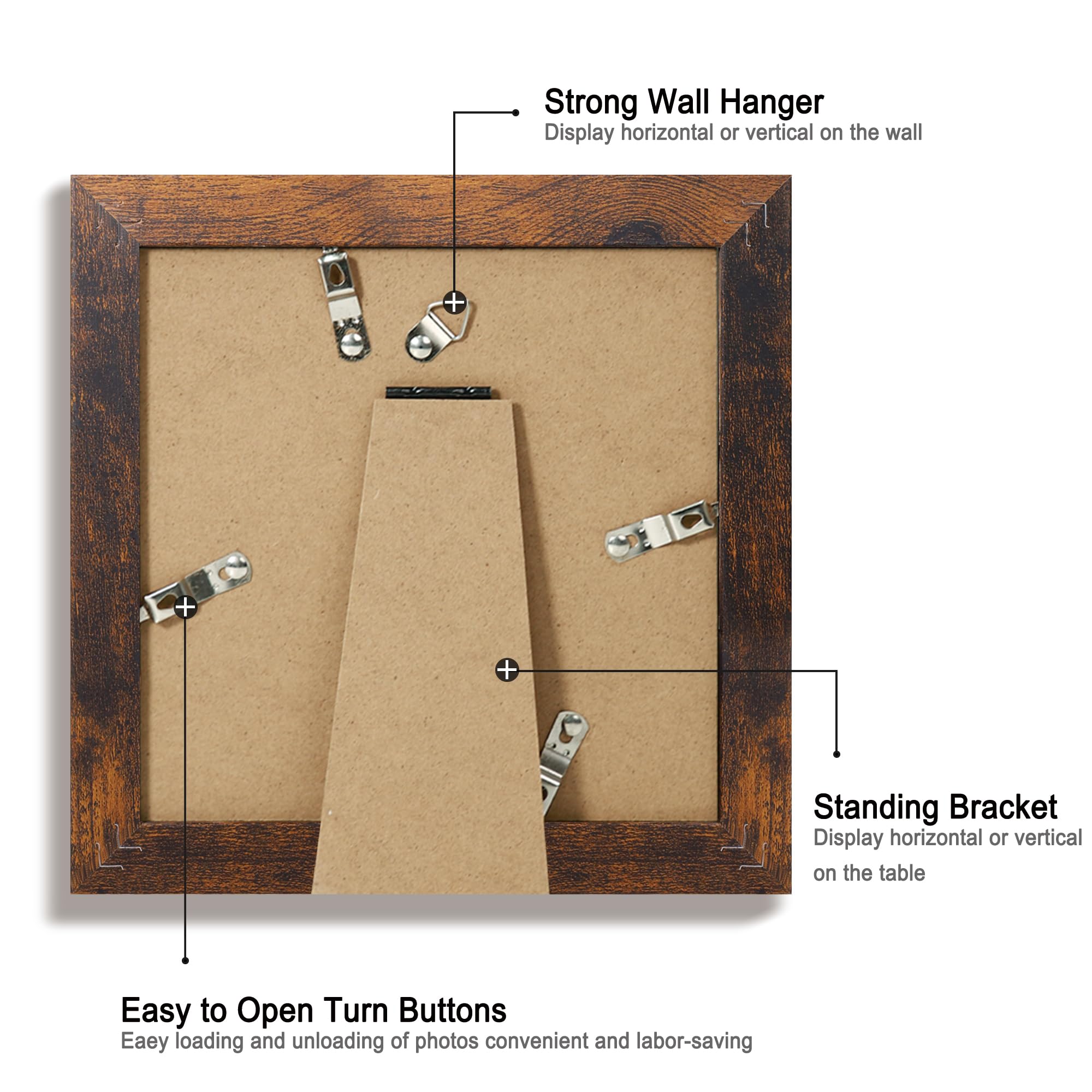 iRahmen 6x6 Picture Frame Set of 4 with Real Glass, Rustic Frames Display 4x4 Picture with Mat or 6 x 6 Without Mat, Square Phot