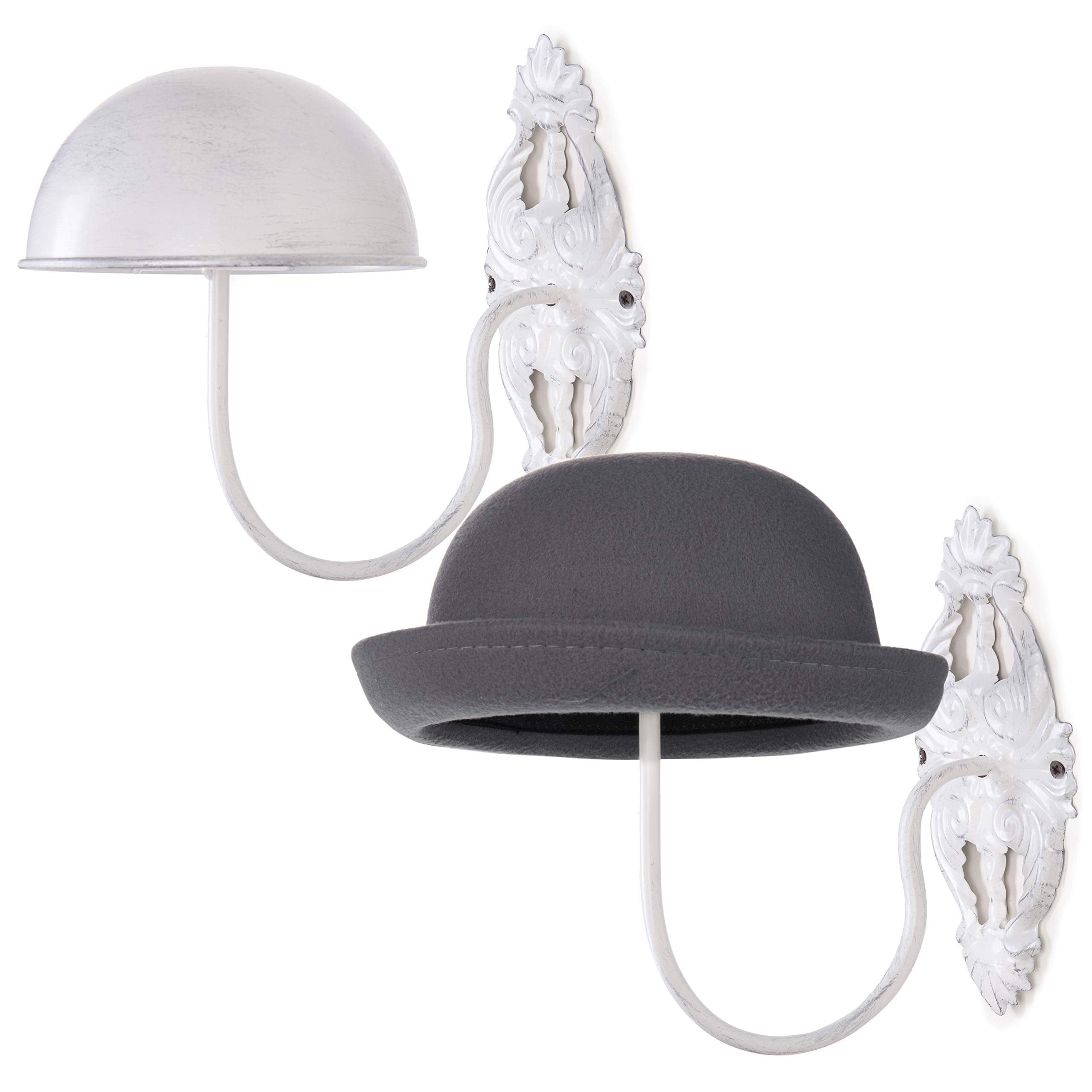 MyGift Hat Display Wall Mount,Set of 2 Wall-Mounted Black Metal Hat & Wig Display Racks (White)