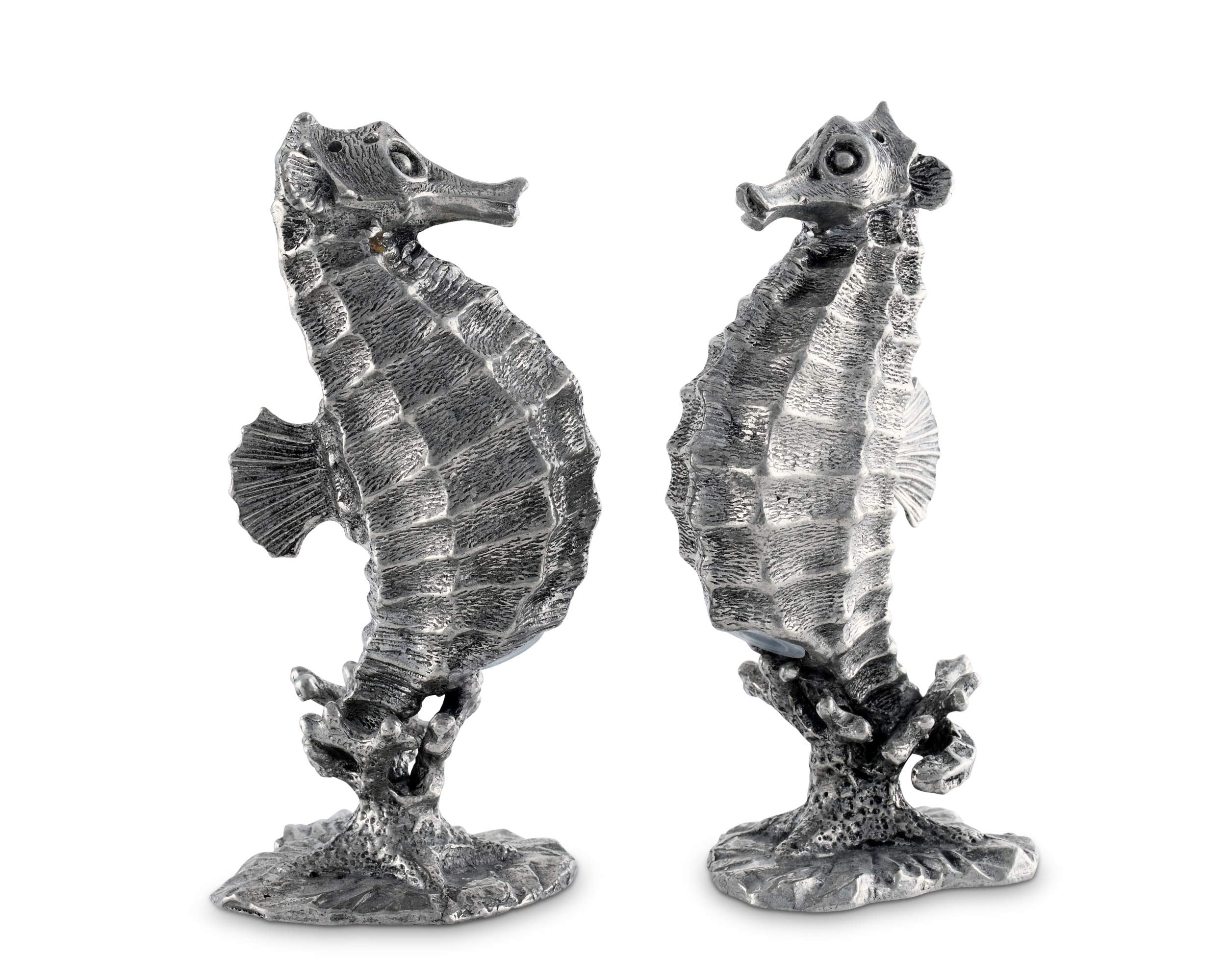Vagabond House Pewter Metal Nautical/Ocean Seahorse Salt And Pepper Shaker Set 4.5 Inch Tall