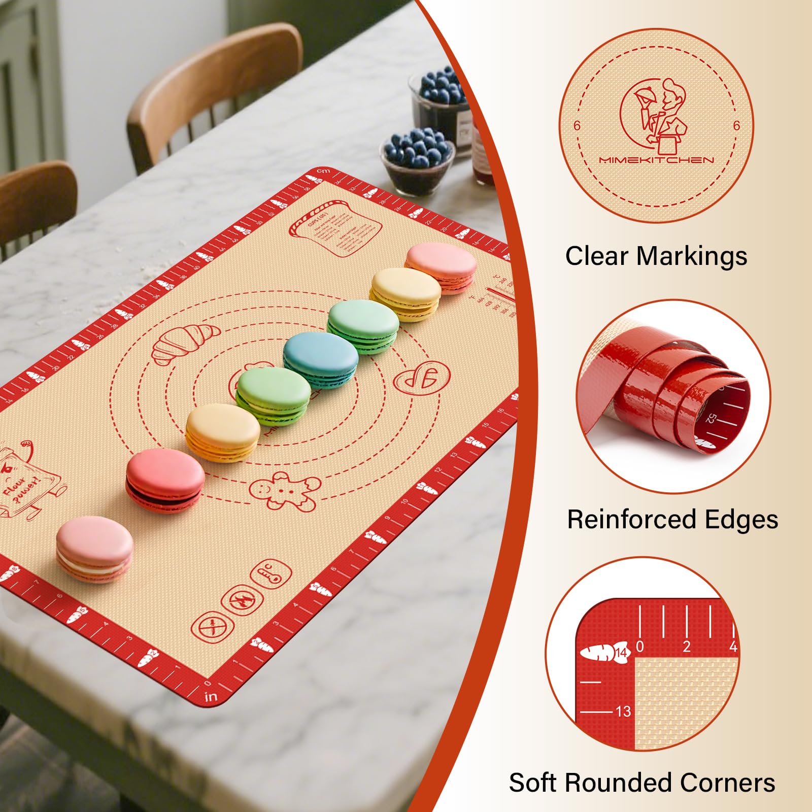 Extra Thick Silicone Baking Mat with Recipes - 26x16 inch Non Stick Pastry Mat with Measurements for Sourdough, Macarons, Bread,