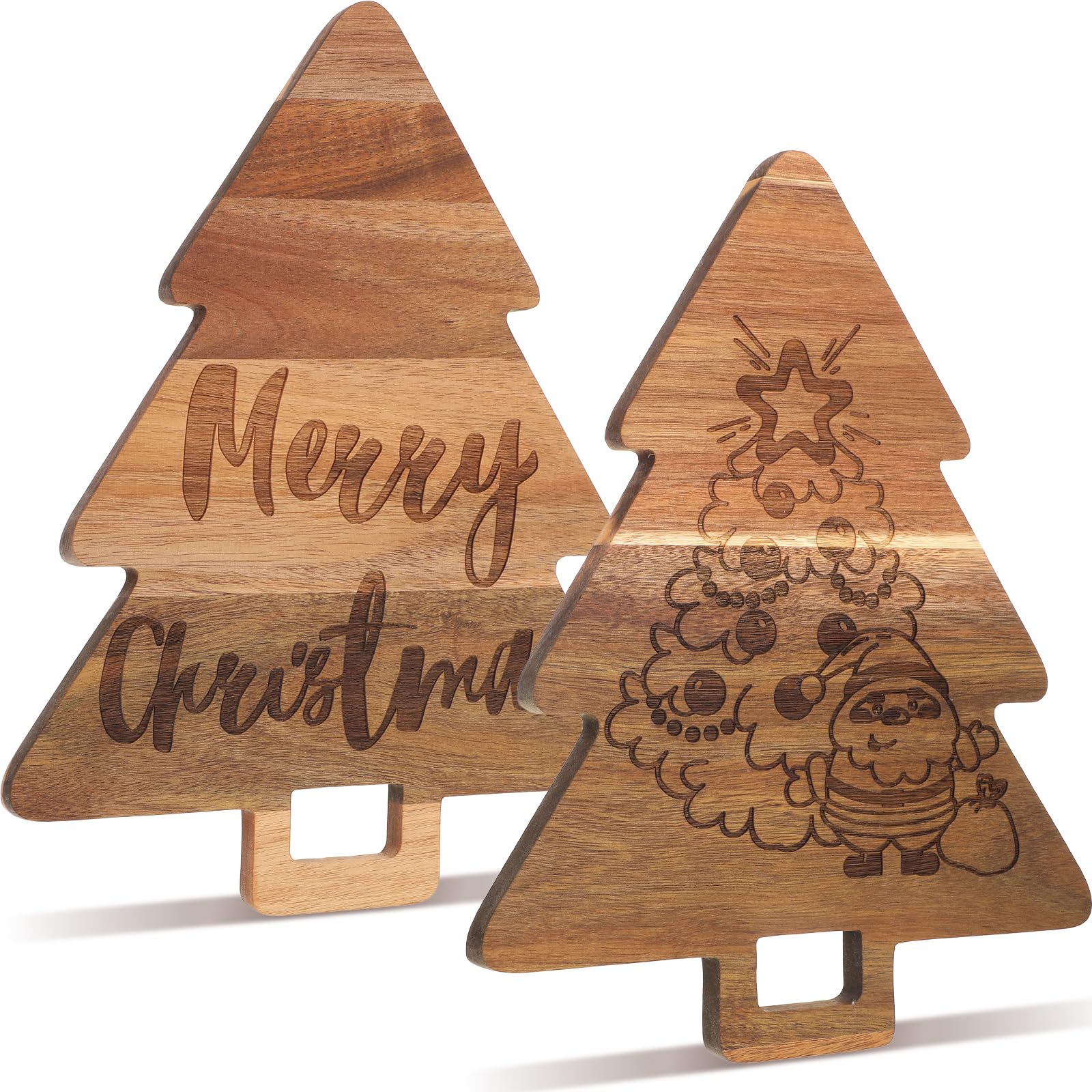 Umigy 2 Pcs Christmas Cutting Board Christmas Tree Charcuterie Boards Kitchen Wooden Santa Claus Acacia Cute Cutting Board with 
