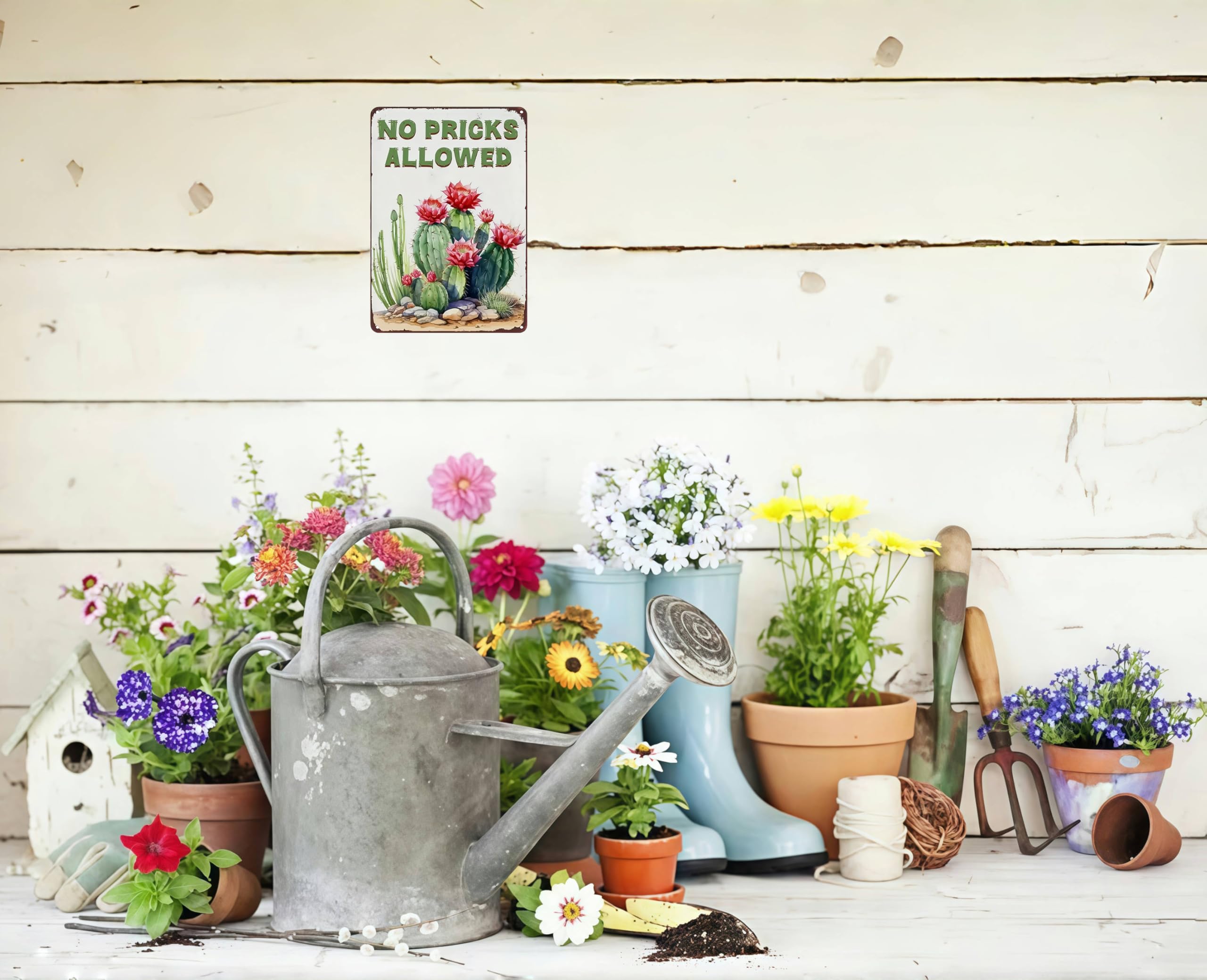 Bestylez Garden Gifts Vintage Cactus No Pricks Allowed Gardening Signs for Home Garden Greenhouse Living Room Bedroom Yard Outdo