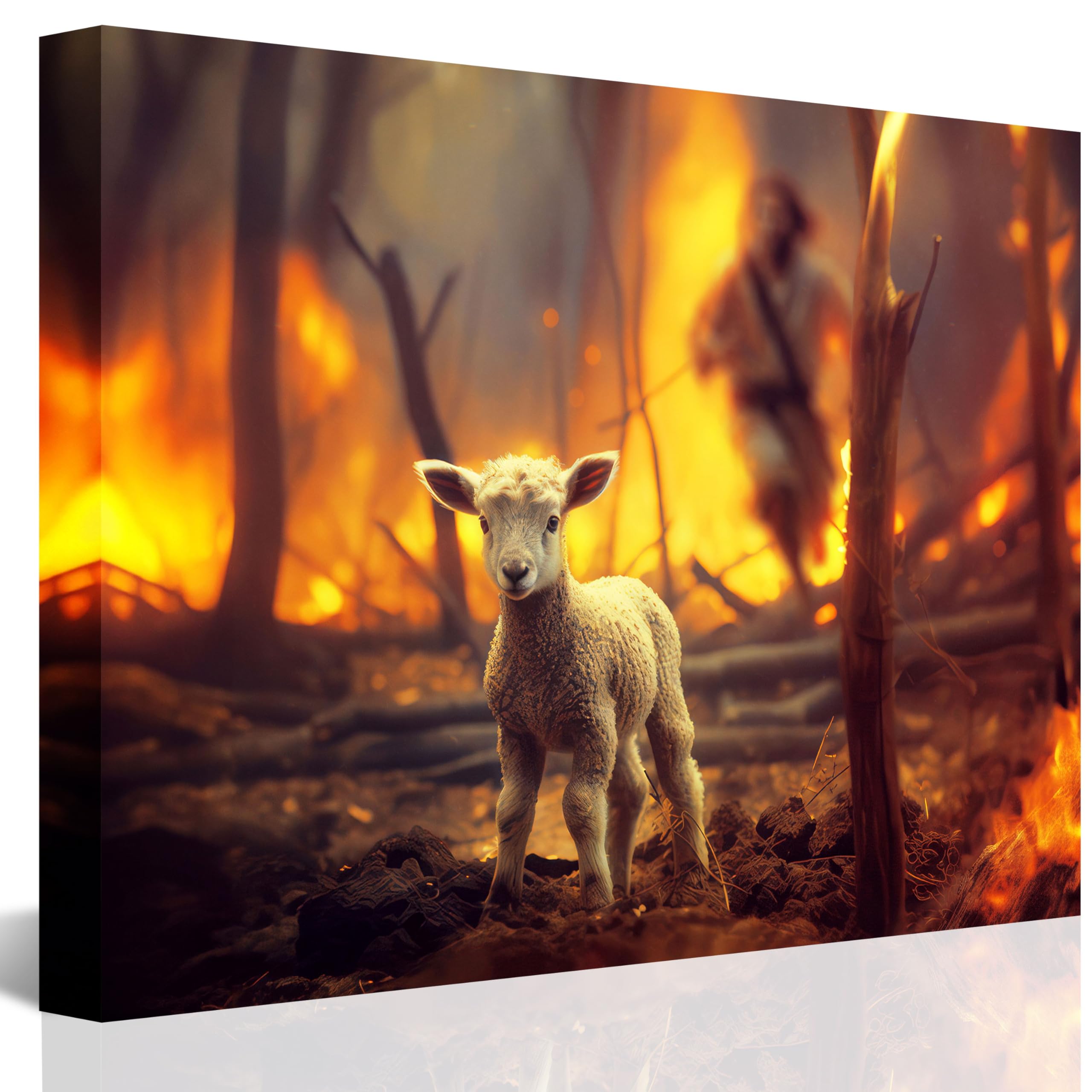 Jesus And Lamb Canvas Wall Art Lamb Lost In The Forest Fire Picture Wall Art Canvas Print Christian Home Decor 8X10 Inch
