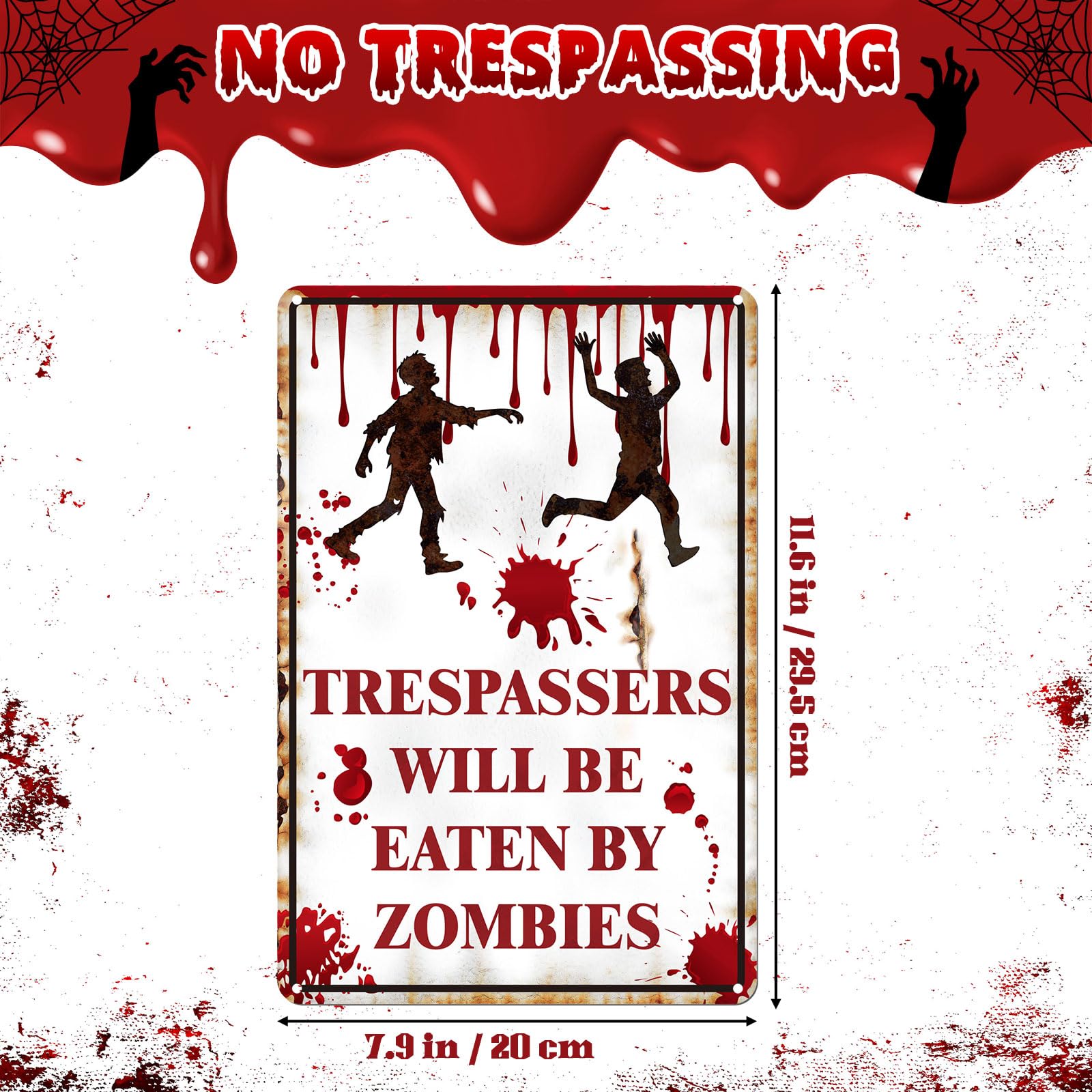 BrightRow 1 Pcs Halloween Decoration Halloween Sign Retro Chic Funny Metal No Trespassing Tin Signs for Indoor Outdoor Wall Gard