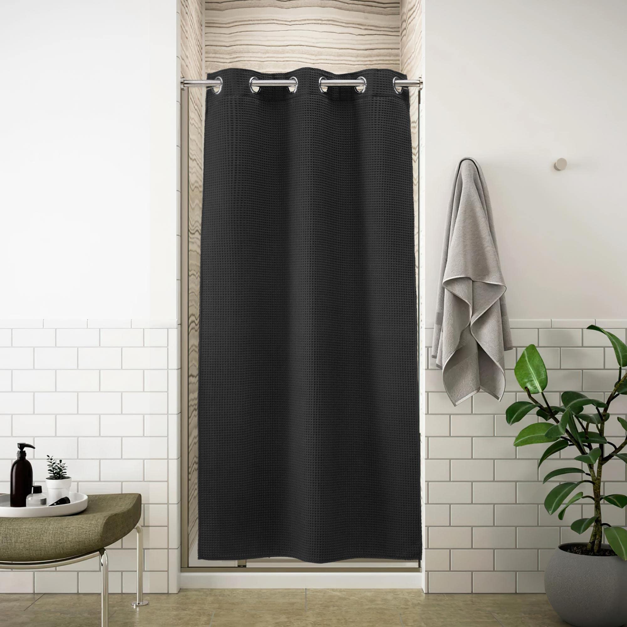 River Dream Stall Waffle Weave Shower Curtain With Snap-In Liner,Cotton Blend,No Hooks Needed Shower Curtain For Bathroom,Shower