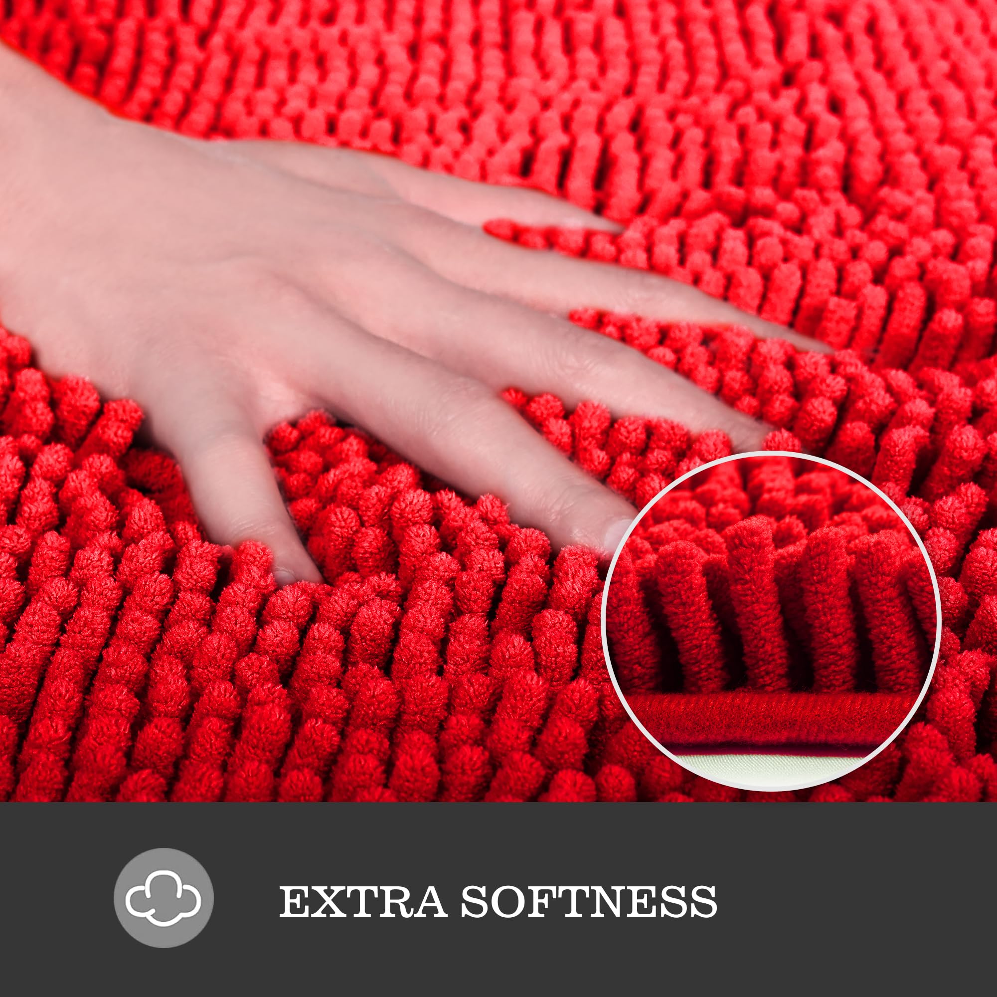 Yeaban Red Bathroom Rugs - Thick Chenille Bath Mats | Absorbent And Washable Bath Rug Non-Slip, Plush And Soft Rugs For Bathroom