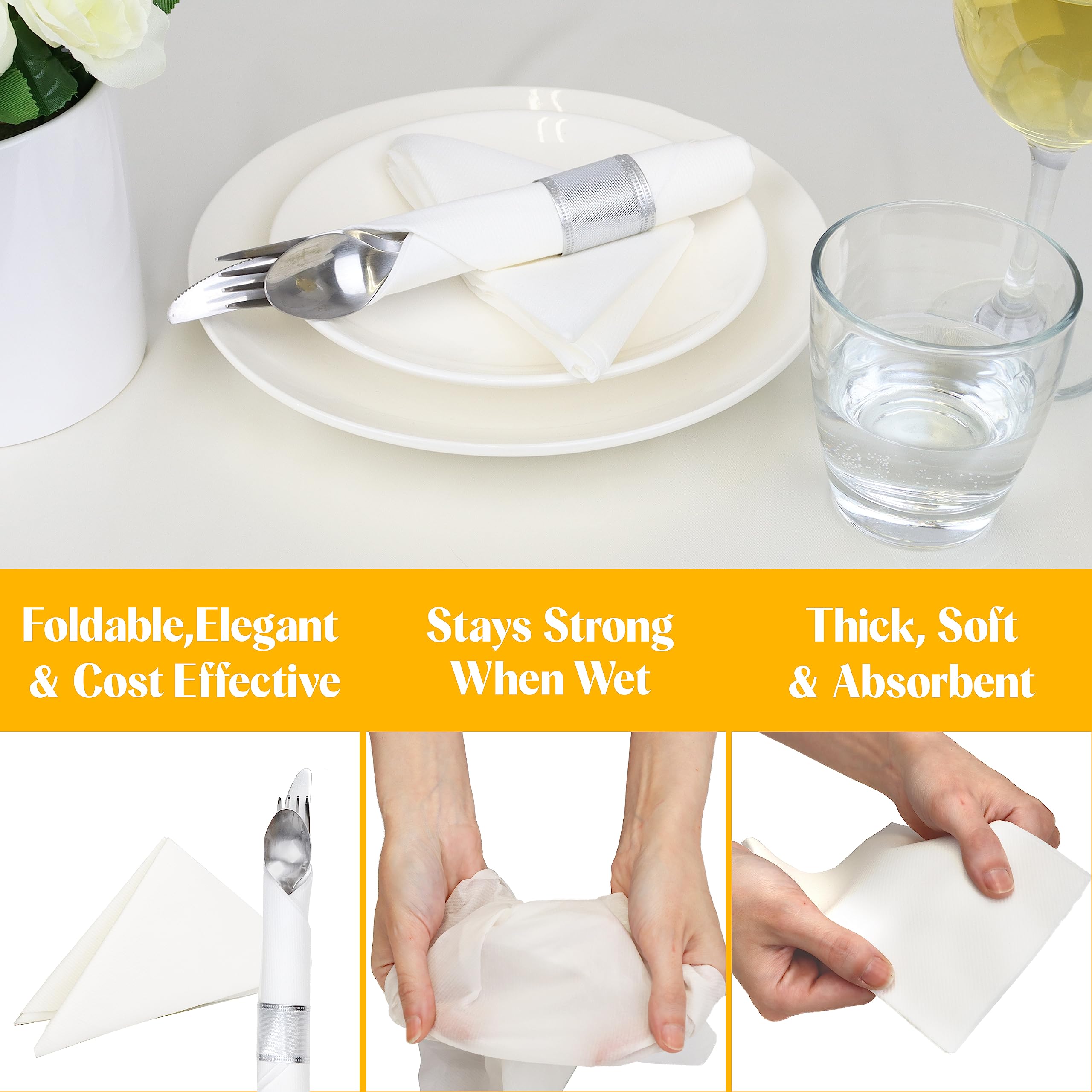 AH AMERICAN HOMESTEAD Paper Napkins - Disposable Green Linen-Like Dinner/Wedding Napkins 50 Count - Entertaining Party Essentials - Restaurant Quality Colored Table Napkins 15.75''x15.75'' (Green)