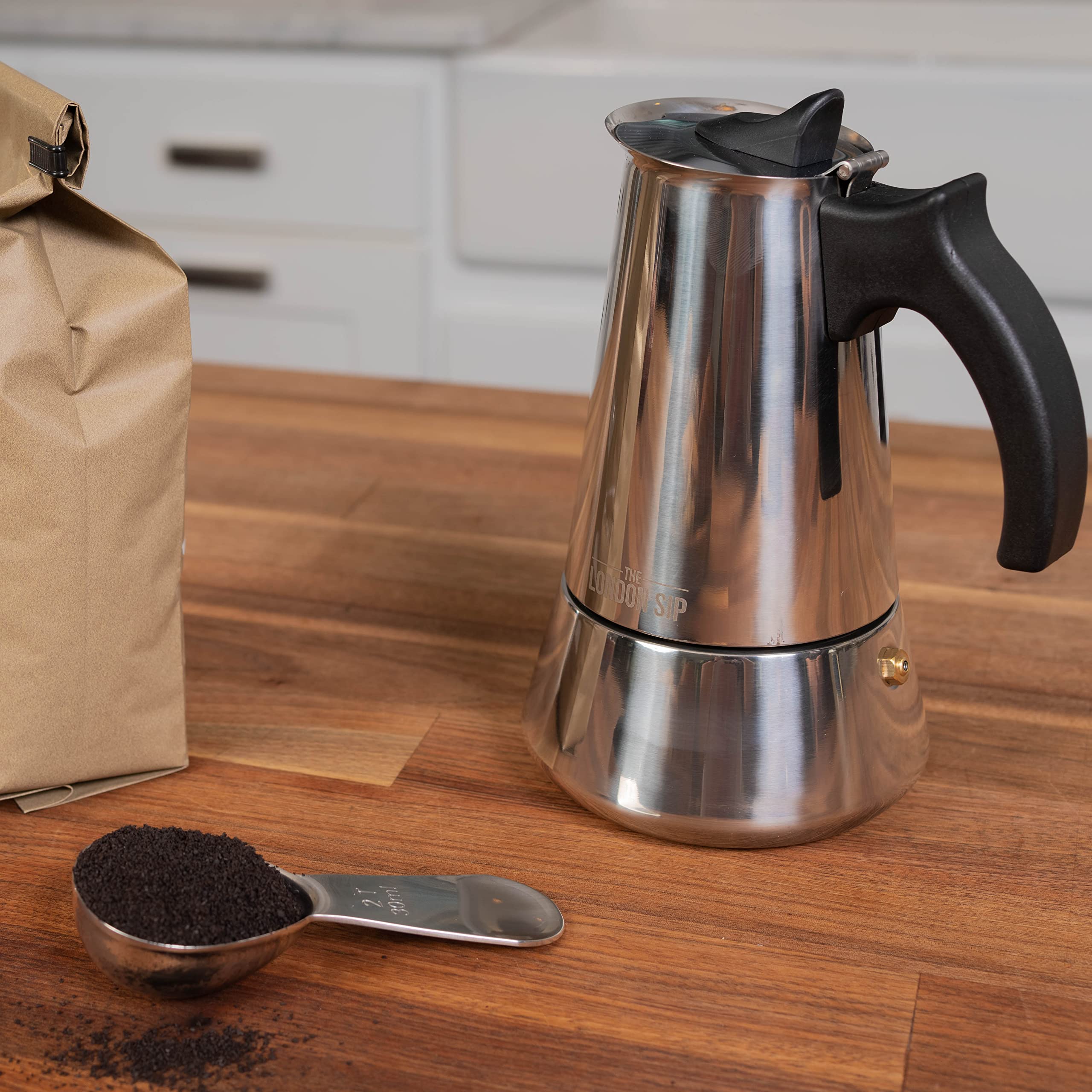 London Sip Stainless Steel Stove-Top Espresso Maker Coffee Pot Italian Moka Percolator  Silver  3 Cup