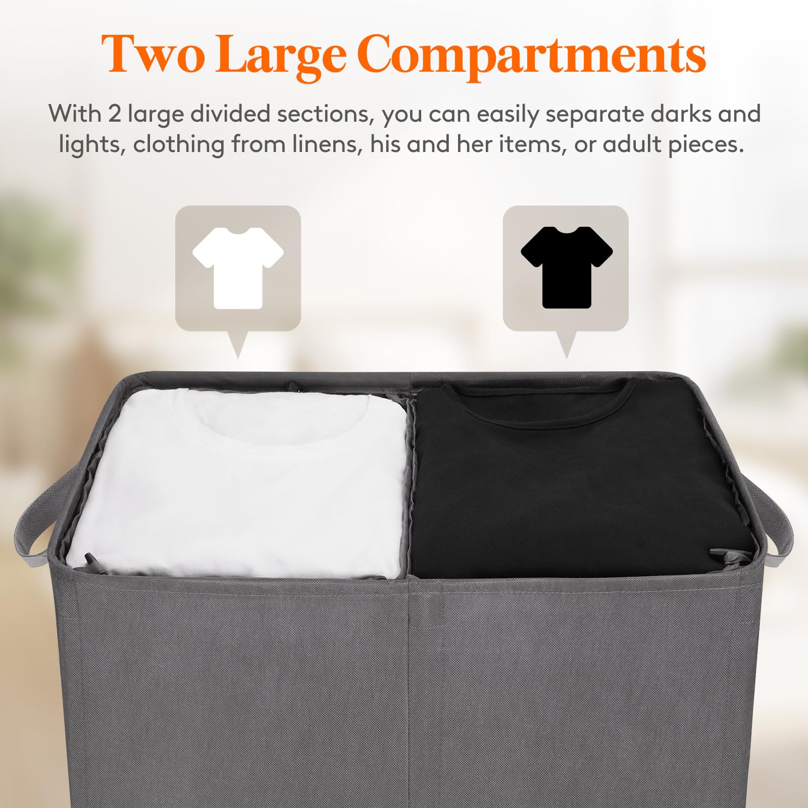 Lifewit 145L Laundry Basket With Lid, Large Double Laundry Hamper 2 Section Dirty Clothes Hamper For Bedroom With 2 Removable La