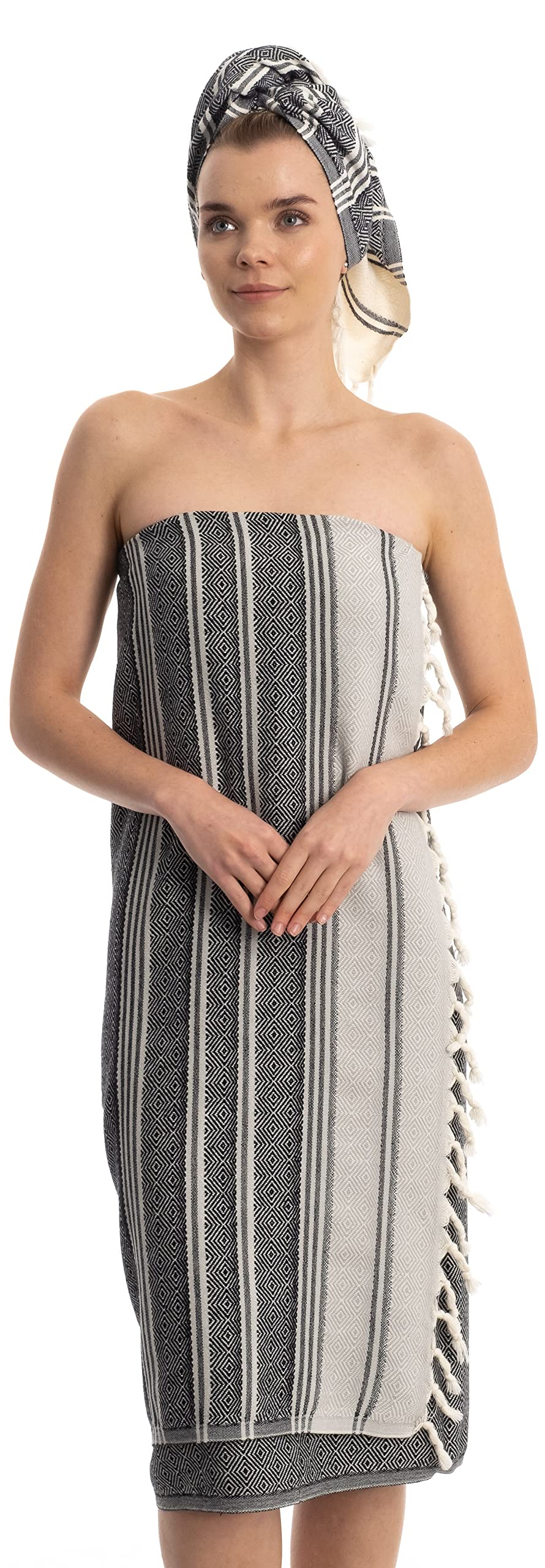 Demmex Certified Organic Turkish Cotton Beach And Bath Towel, Peshtemal Towel Blanket, Prewashed, Diamond Weave, 71X36 Inches (B