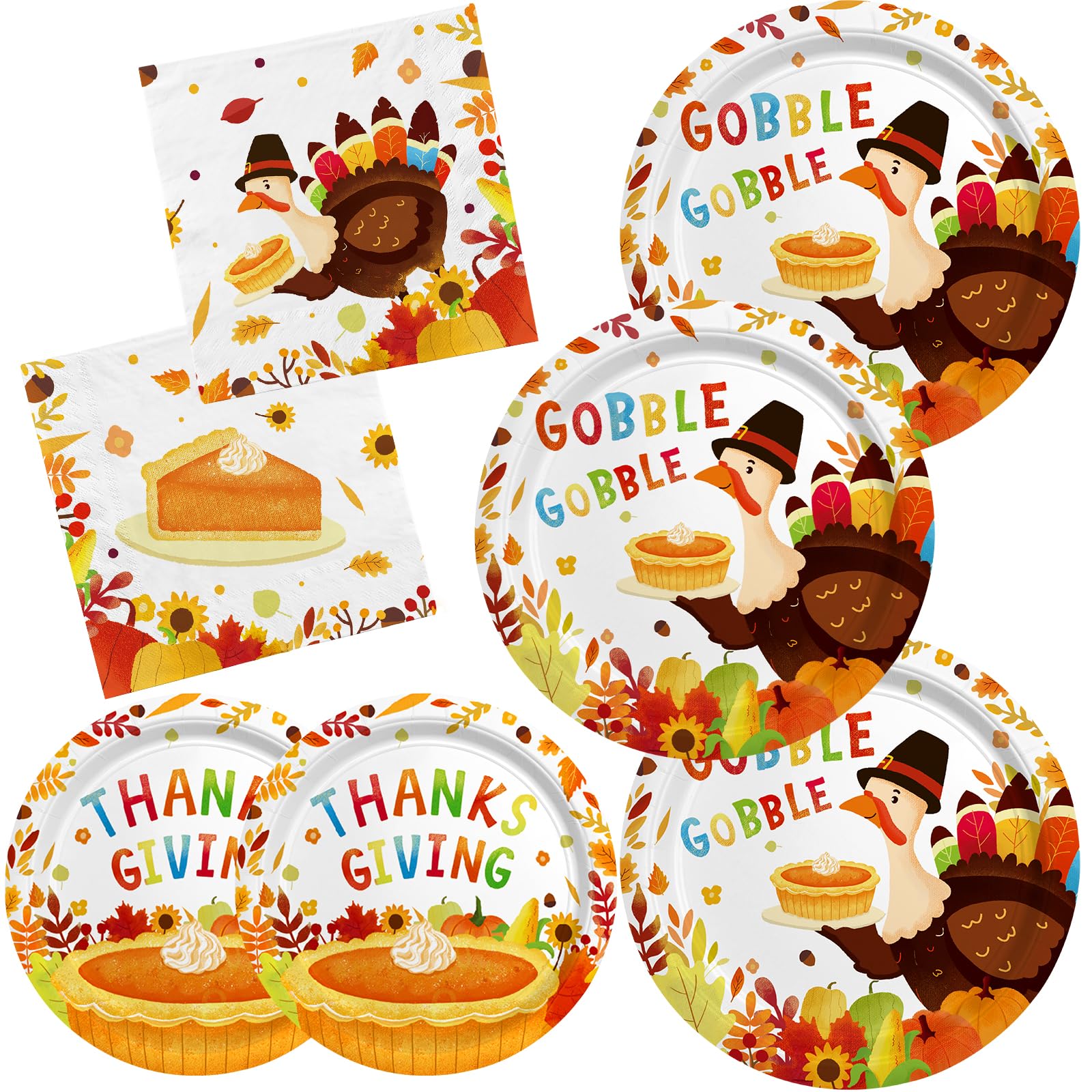 Thanksgiving Turkey Party Supplies Kit - Autumn-Themed Disposable Dinnerware Set With Plates And Napkins For 50 - For Thanksgivi