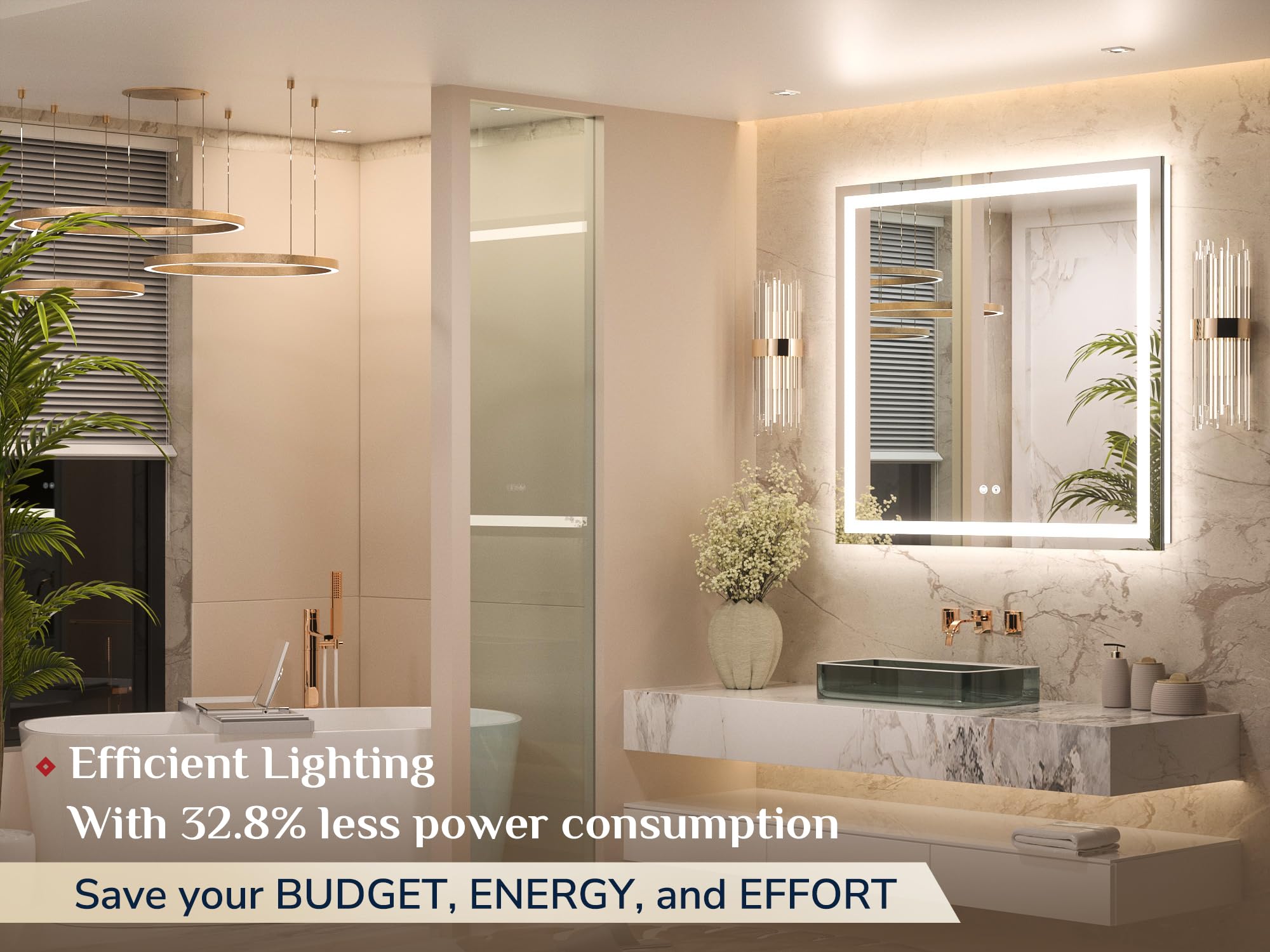 Keonjinn Led Bathroom Mirror 36     X 36     With Frontlit & Backlit, Lighted Mirror For Bathroom Wall With Stepless Dimmable 3-