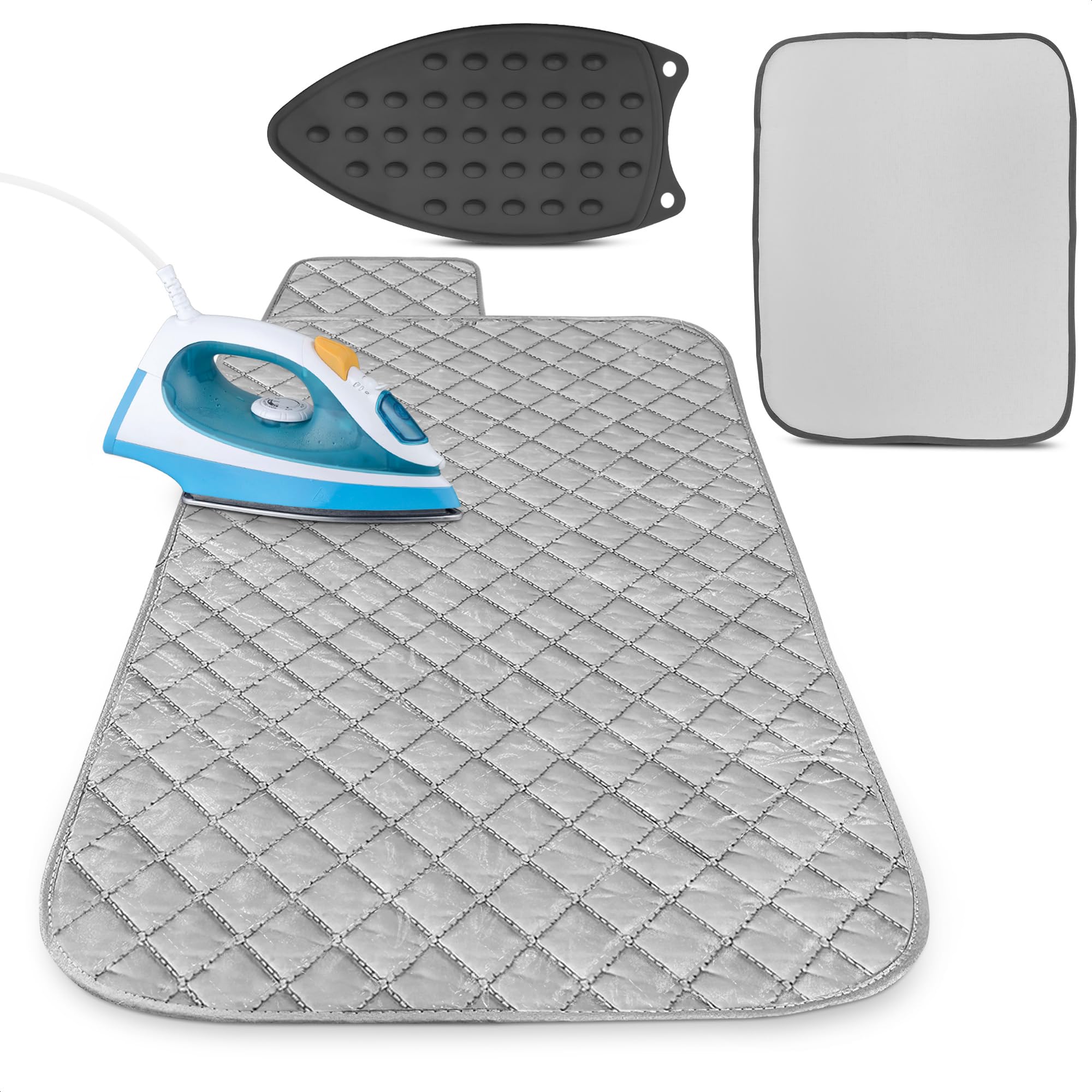 Ironing Board Pad With Silicone Pad - Iron Board Silicone Heat Resistant Mat Flat Iron Mat Ironing Blanket Portable Ironing Boar