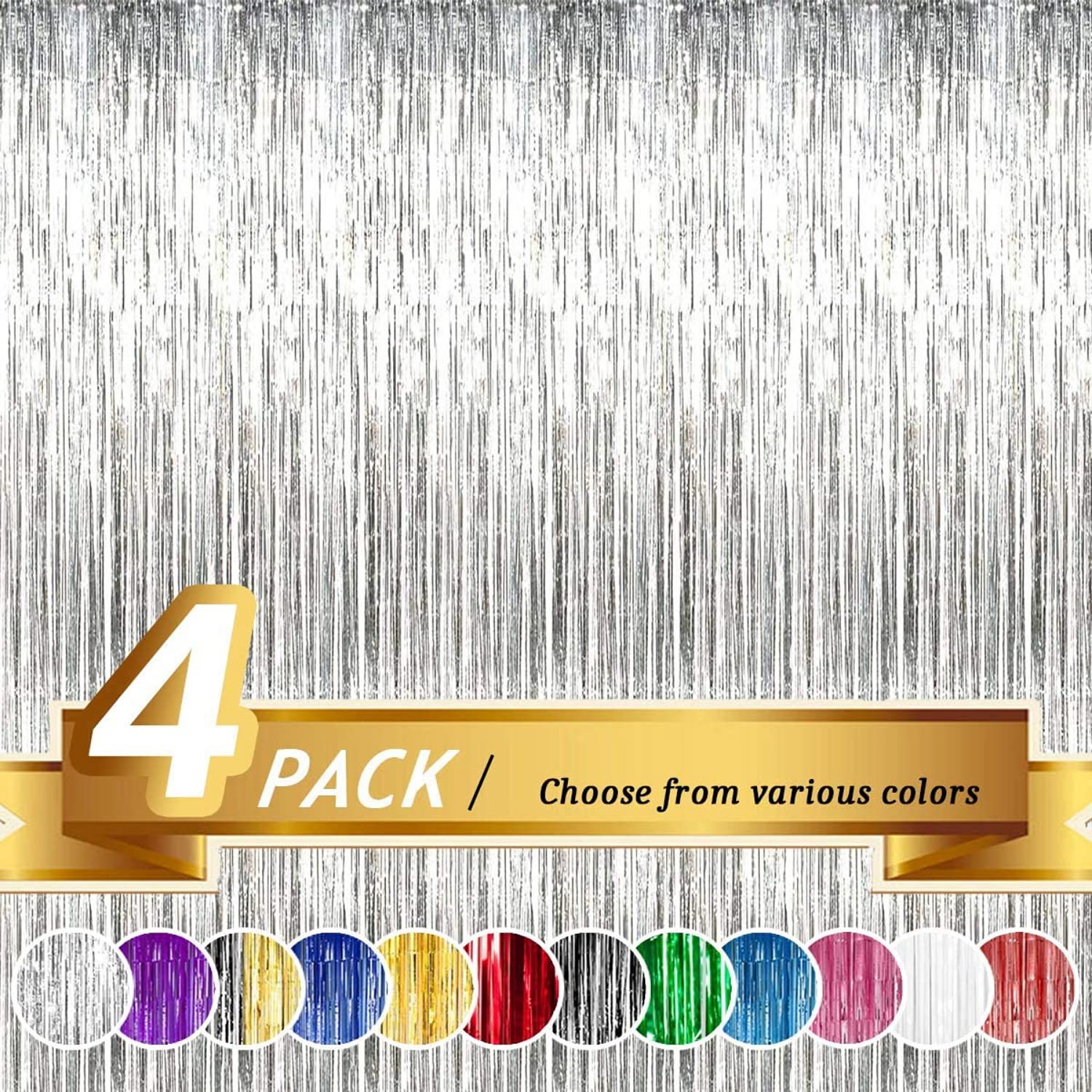 Propsicle 3Ft X 6Ft Silver Foil Fringe Curtains, Pack Of 4  Tinsel Backdrop For Birthday Decoration, Bachelorette, Baby Shower,