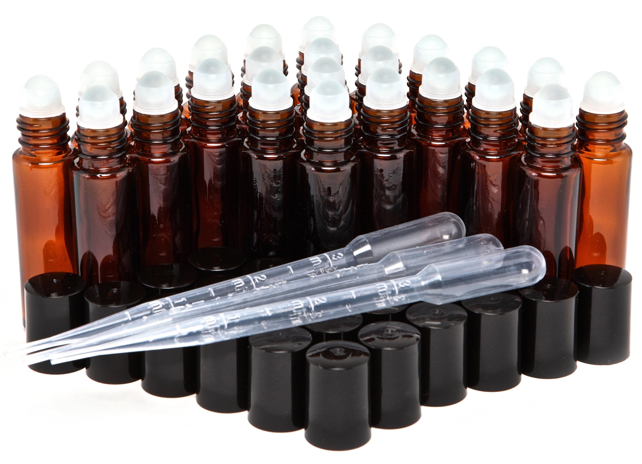 24, Amber, 10 Ml Glass Roll On Bottles With 3-3 Ml Dropper'S