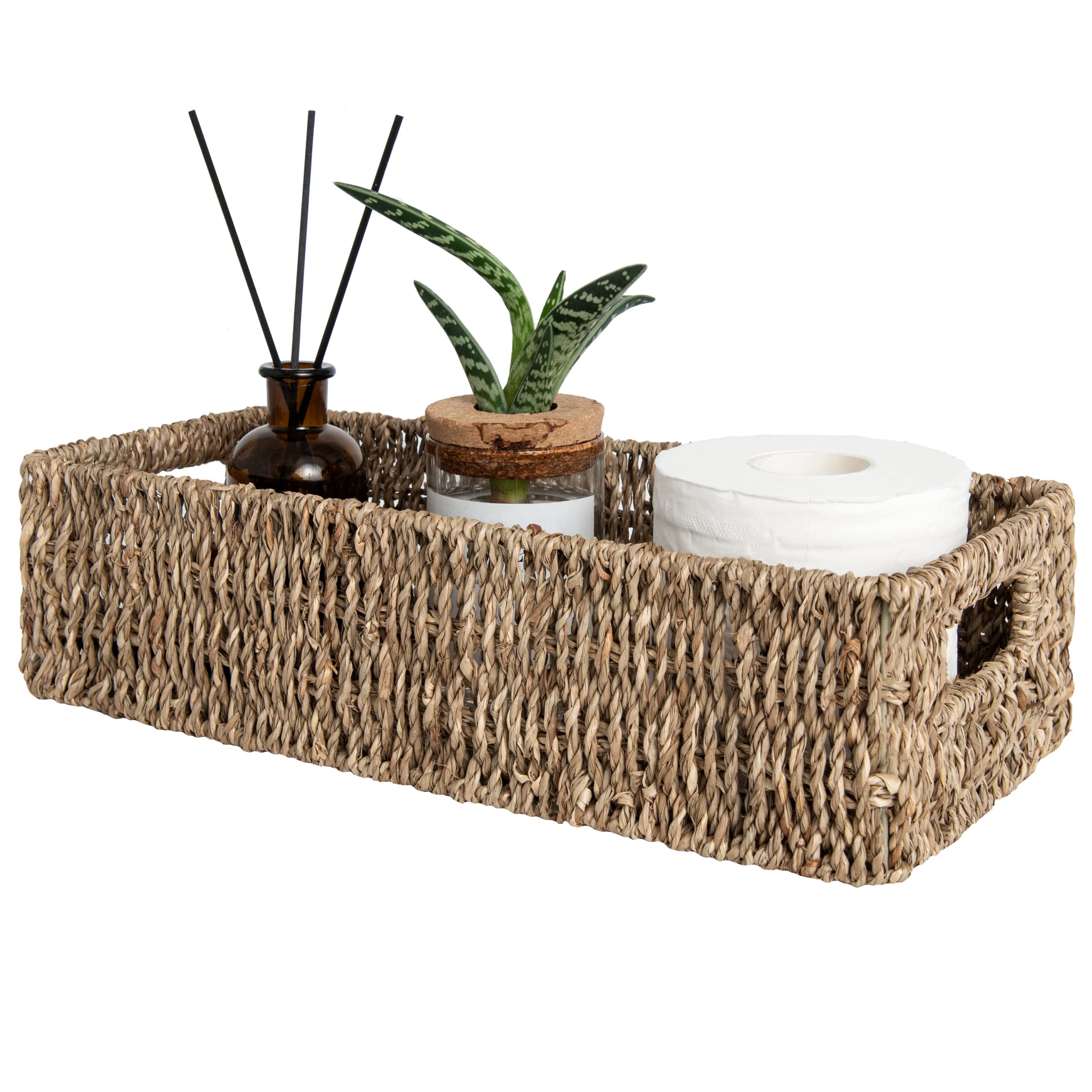 Storageworks Seagrass Baskets With Built-In Handles, Bathroom Decor Box For Toilet Tank Top, 14    ''L X 6    ''W X 3    ''H