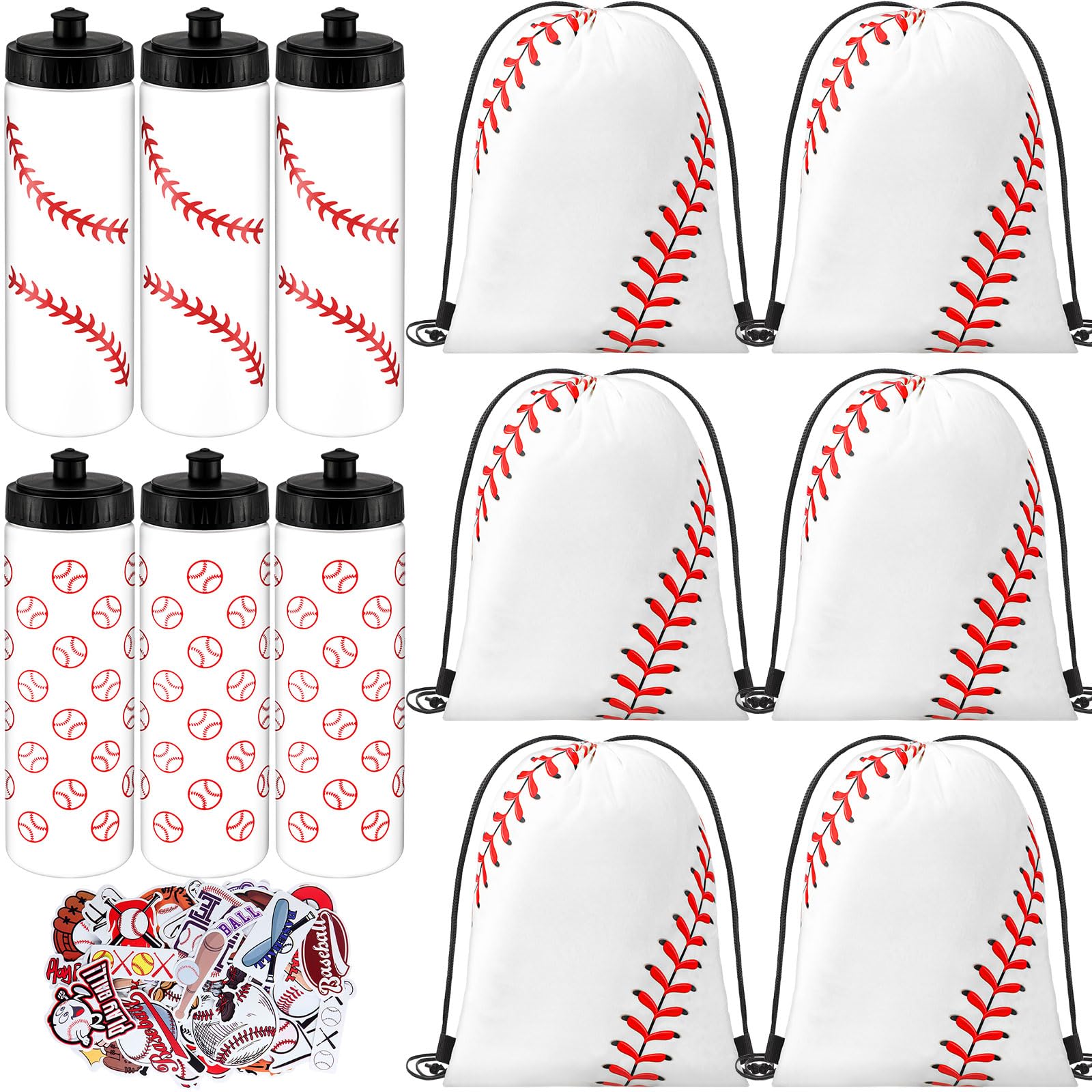 24 Pcs Volleyball Water Bottle Volleyball Drawstring Bag Set with 50 Sticker Volleyball Party Favors 12 Reusable Sports Squeeze 
