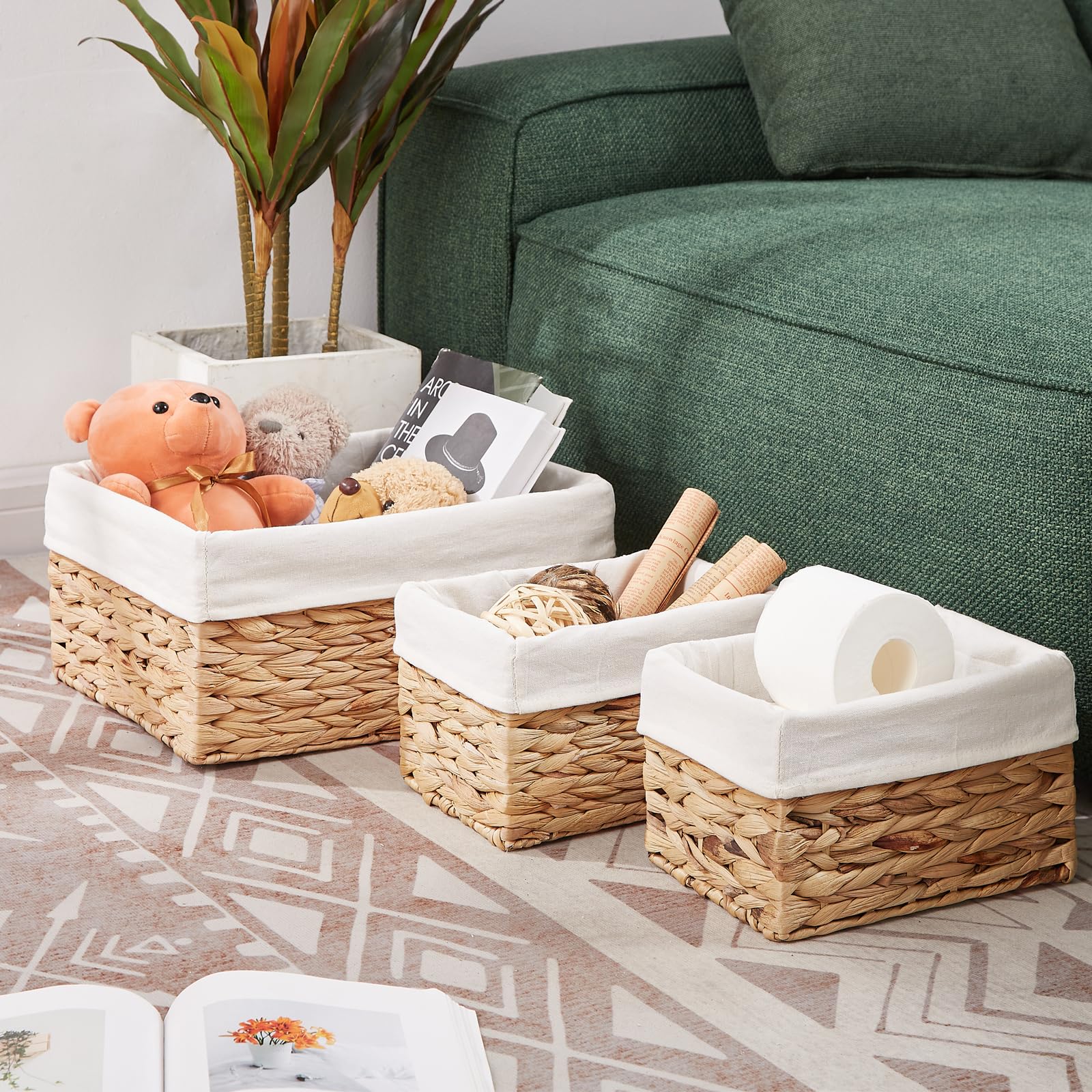 Vagusicc Wicker Basket, 3-Pack Water Hyacinth Wicker Storage Basket With Handles, Storage Baskets For Organizing, Large Hyacinth