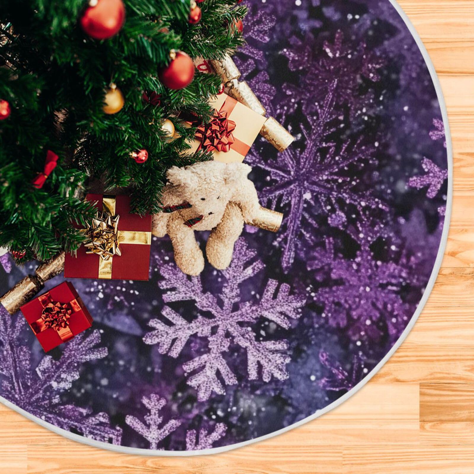 Vozoza Christmas Purple Snowflake Party Tree Skirt, Seasonal Tree Mat Holiday Party Supplies Ornaments Indoor Outdoor Decoration