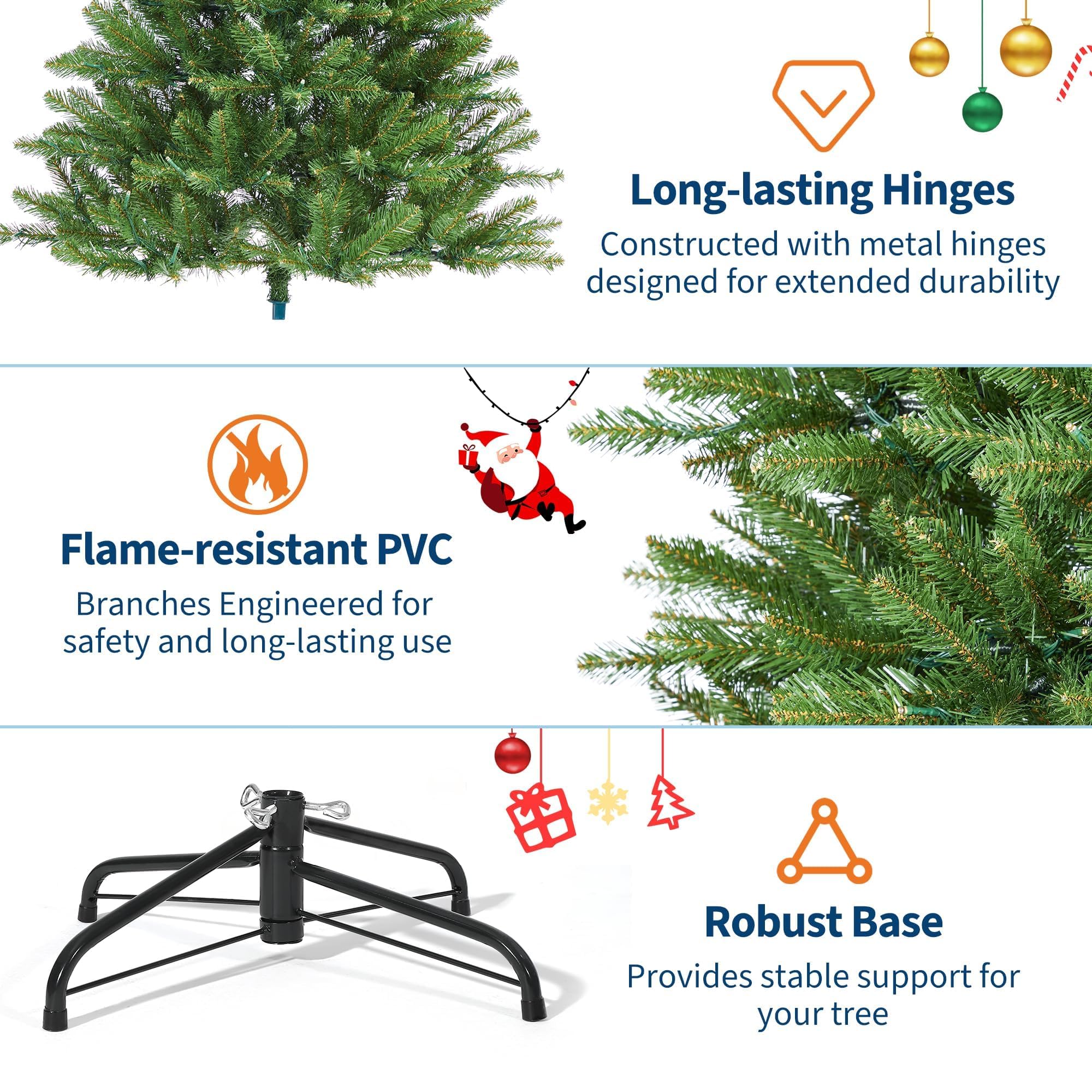 6FT Prelit Fluffy Noble Fir Artificial Christmas Tree with 500 Multicolor Lights& 9 Modes, Hinged Branches& 1400 Tips, Artificia