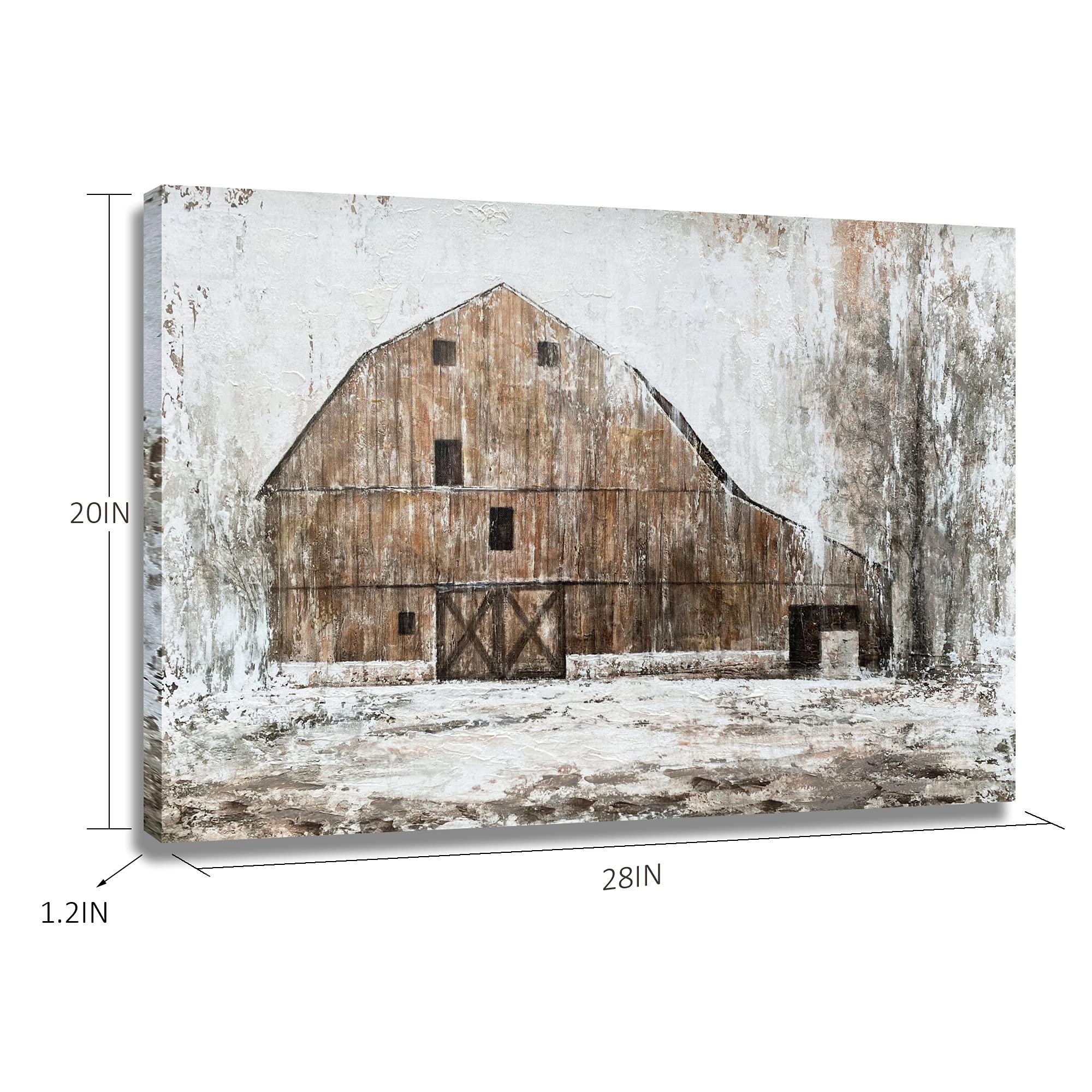 Batrendy Arts Rustic Farmhouse Wall Art Modern Brown Barn With White Texture 3D Country Themed Picture Artwork For Livingroom Re