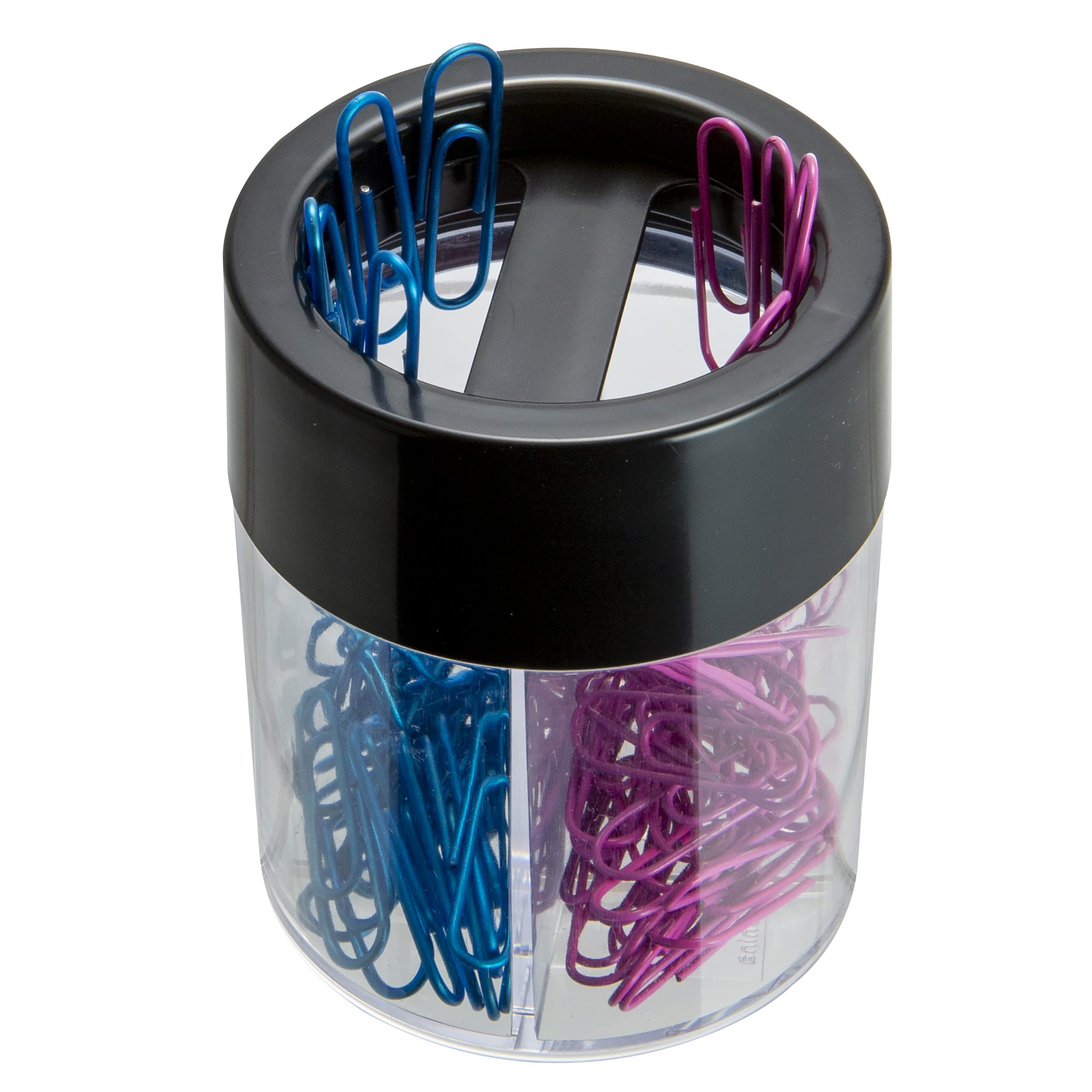 Officemate Magnetic Clip Dispenser, Large/Round, 200 Clip Capacity, Black/Smoke (93692)