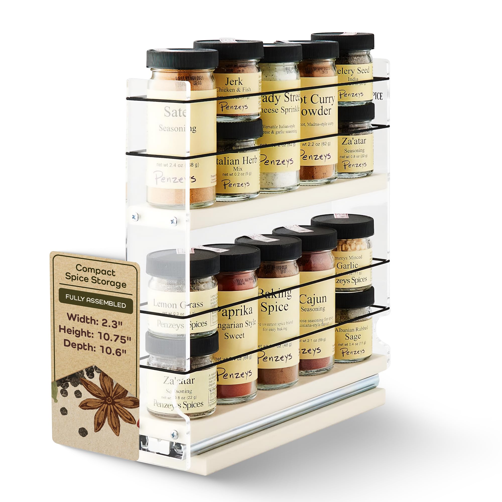 Vertical Spice Spice Rack  12 Capacity  Metal  Countertop  Kitchen  Drawer Access  Spice Organization