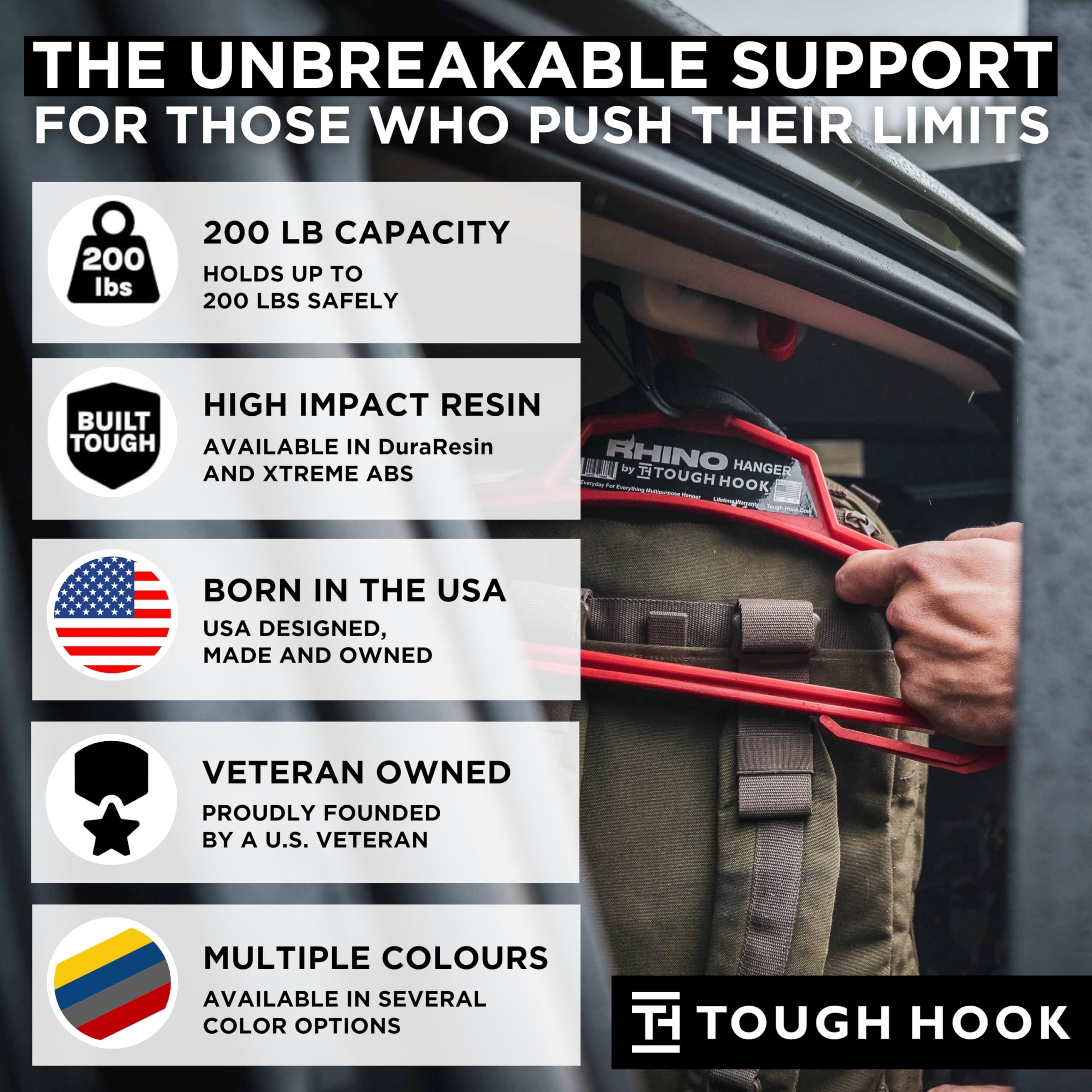Rhino Hanger | The Everyday for Everything Hanger | USA Made | 200 lb Load Capacity | Premium Professional Military Grade | XL Heavy Duty Standard Hanger |Unbreakable Multipurpose| Veteran Owned