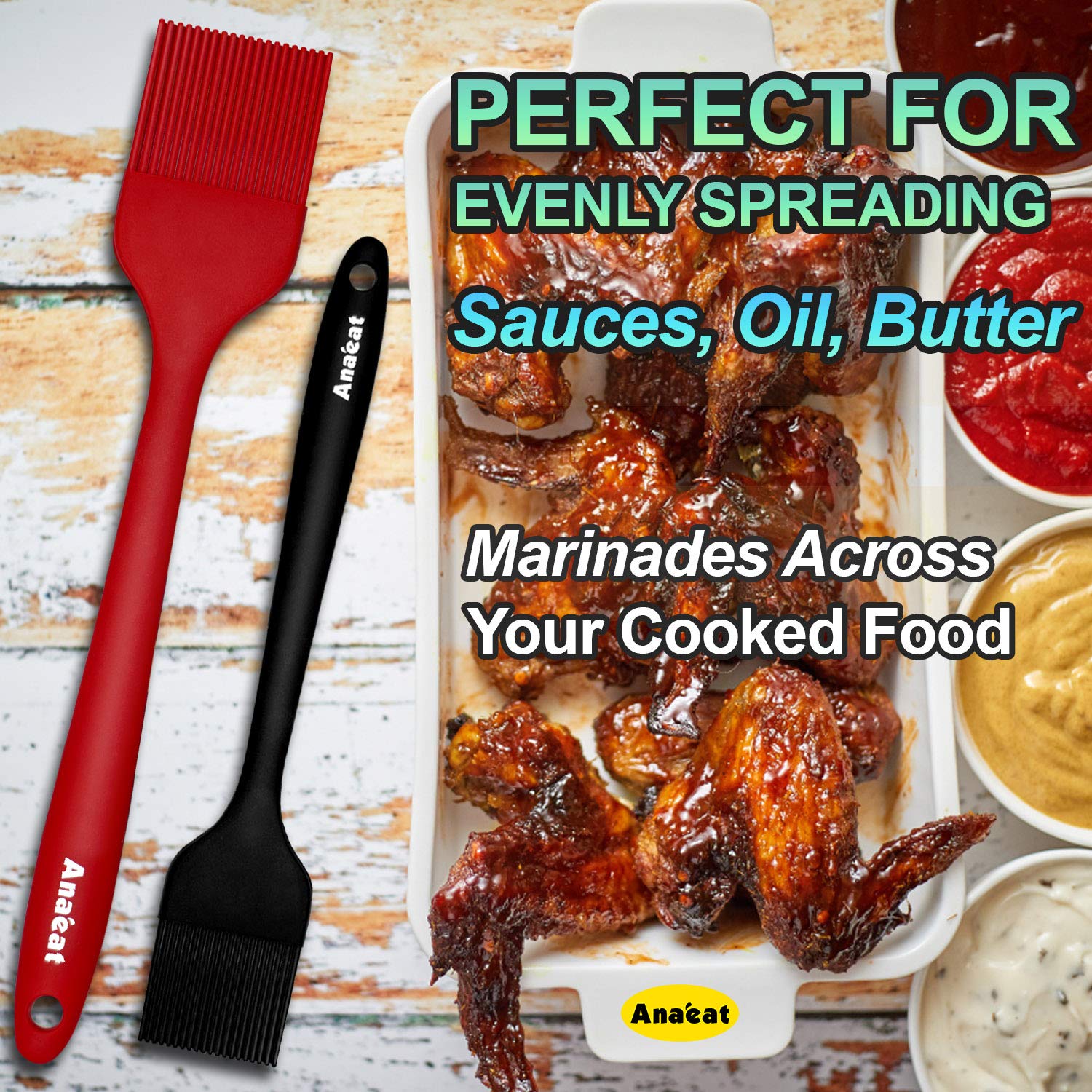 Anaeat High Heat Resistant Silicone Basting Pastry Brush Set of 3- Hygienic One Piece Design Spread Oil Butter for BBQ Grill Barbecue Baking Kitchen Cooking - BPA Free & Dishwasher Safe (10''+8'')