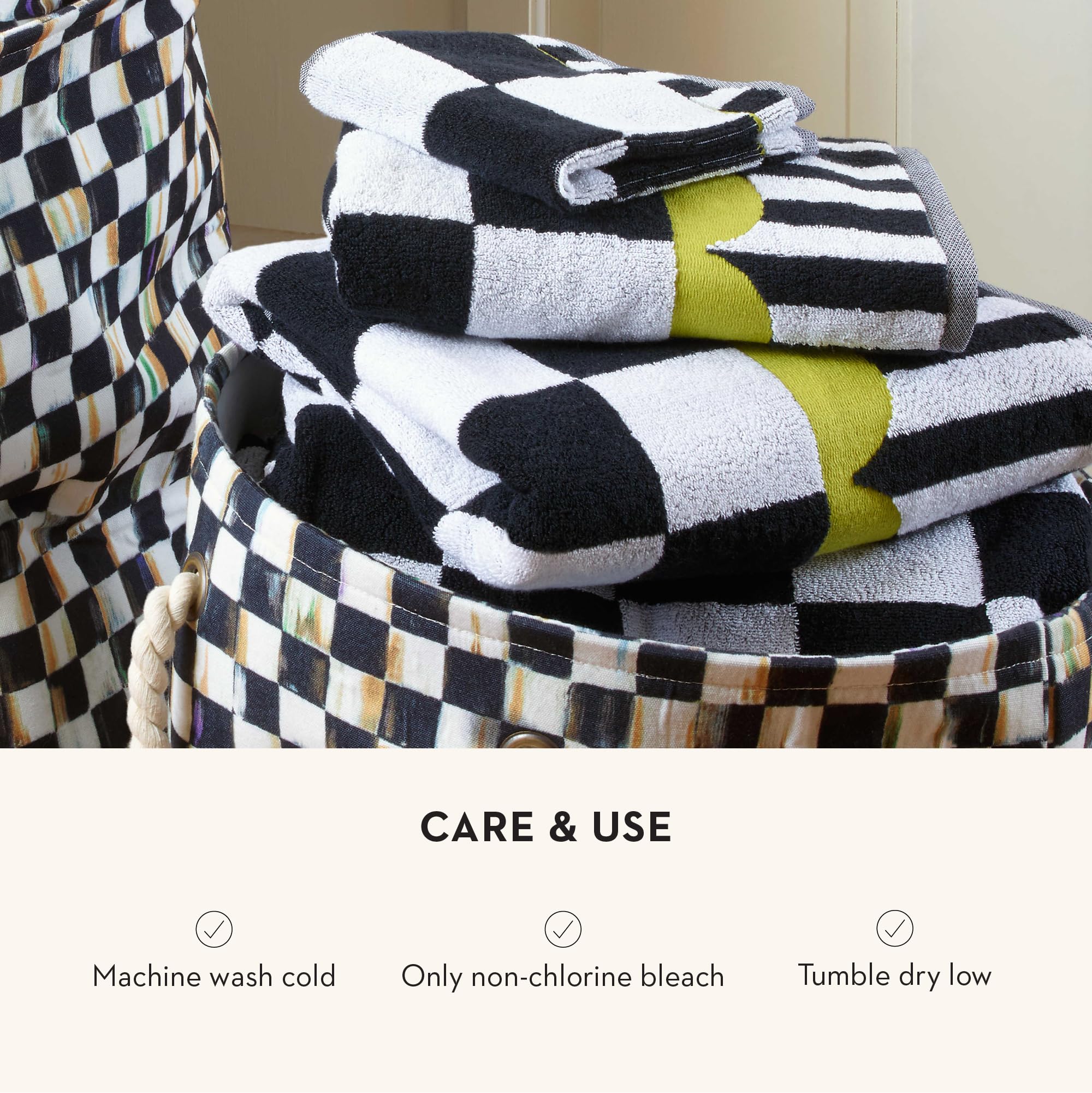 Mackenzie-Childs Hand Towel, Cute Decorative Hand Towel For Bathroom And Kitchen, Black-And-White Courtly Check