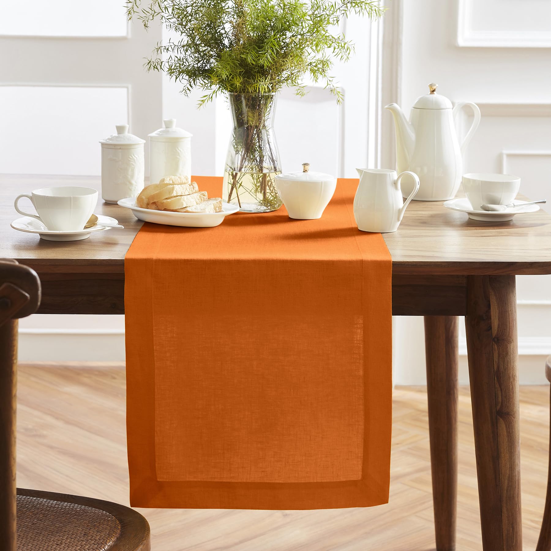 Solino Home Linen Pumpkin Table Runner 36 Inch - 100% Pure Linen Prewashed Short Table Runner 14 X 36 Inch Ideal For Dresser And