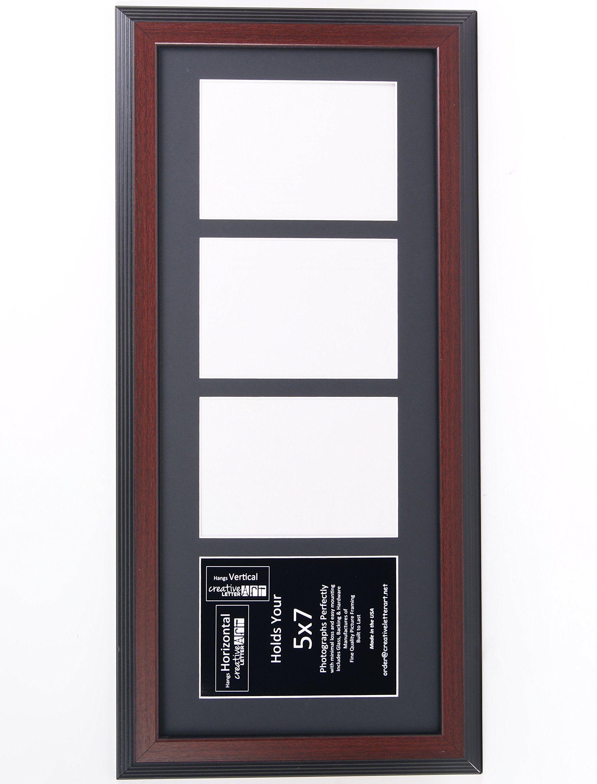 Creative Letter Art 4 Opening Mahogany Picture Frame with Glass to hold 5 by 7 inch Photographs including 10x24-inch Black Mat C