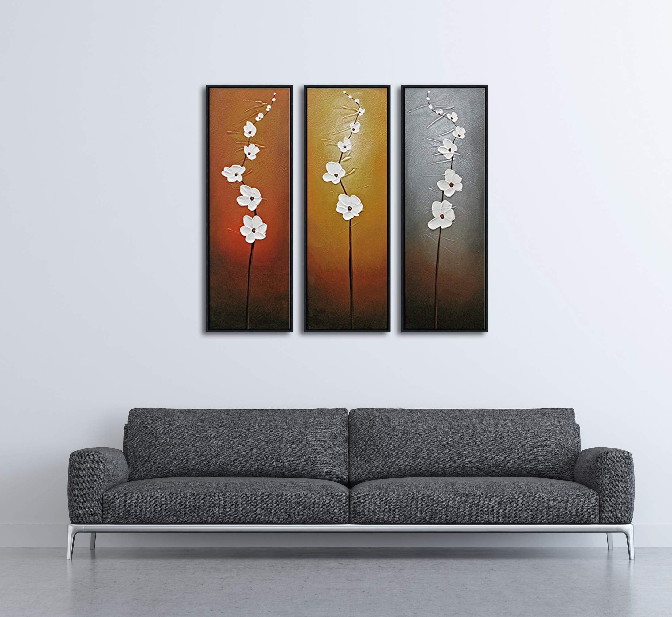 Wieco Art Modern Contemporary Flowers Framed Artwork 3 Panels 100% Hand Painted Abstract Floral Oil Paintings On Canvas Wall Art