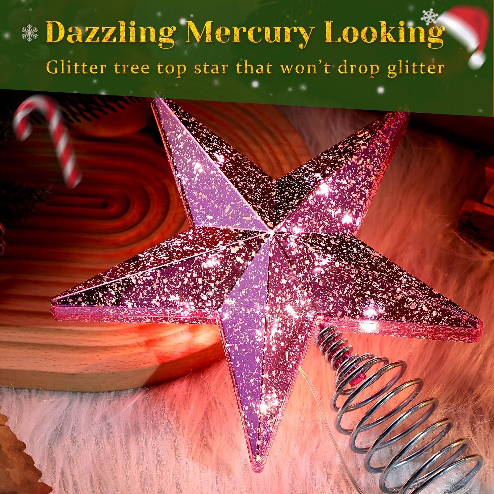 Christmas Tree Star Topper with Lights, 8.5-Inch Light-Up Christmas Tree Topper with Remote Control, 4 Brightness Levels & 8 Lig