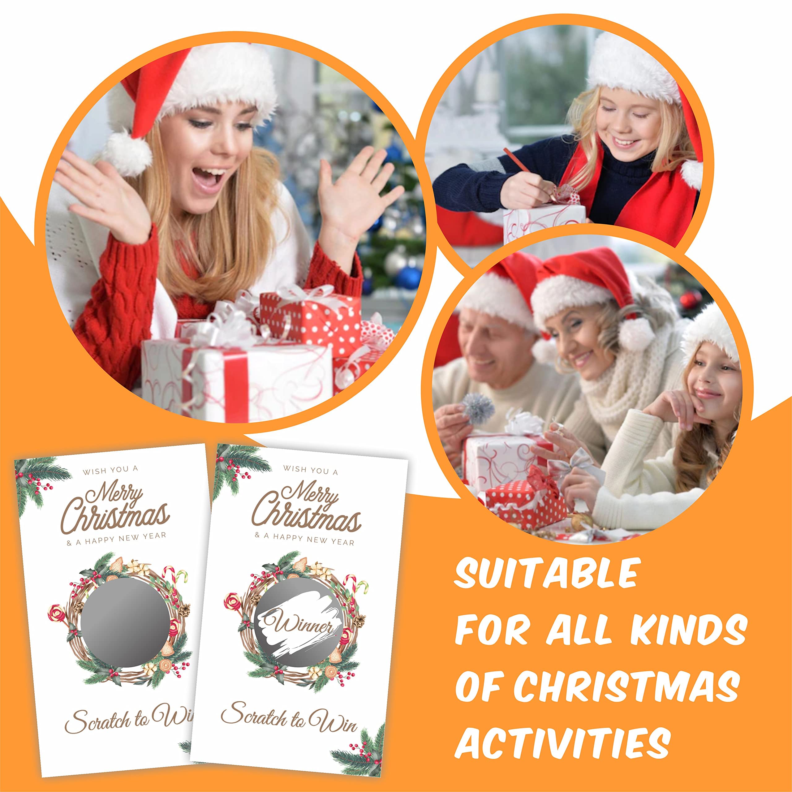 Christmas Scratch Off Game Cards, Christmas Party Game Cards, Festive Holiday Raffle Ticket For Prizes Adults Kids Groups, Chris