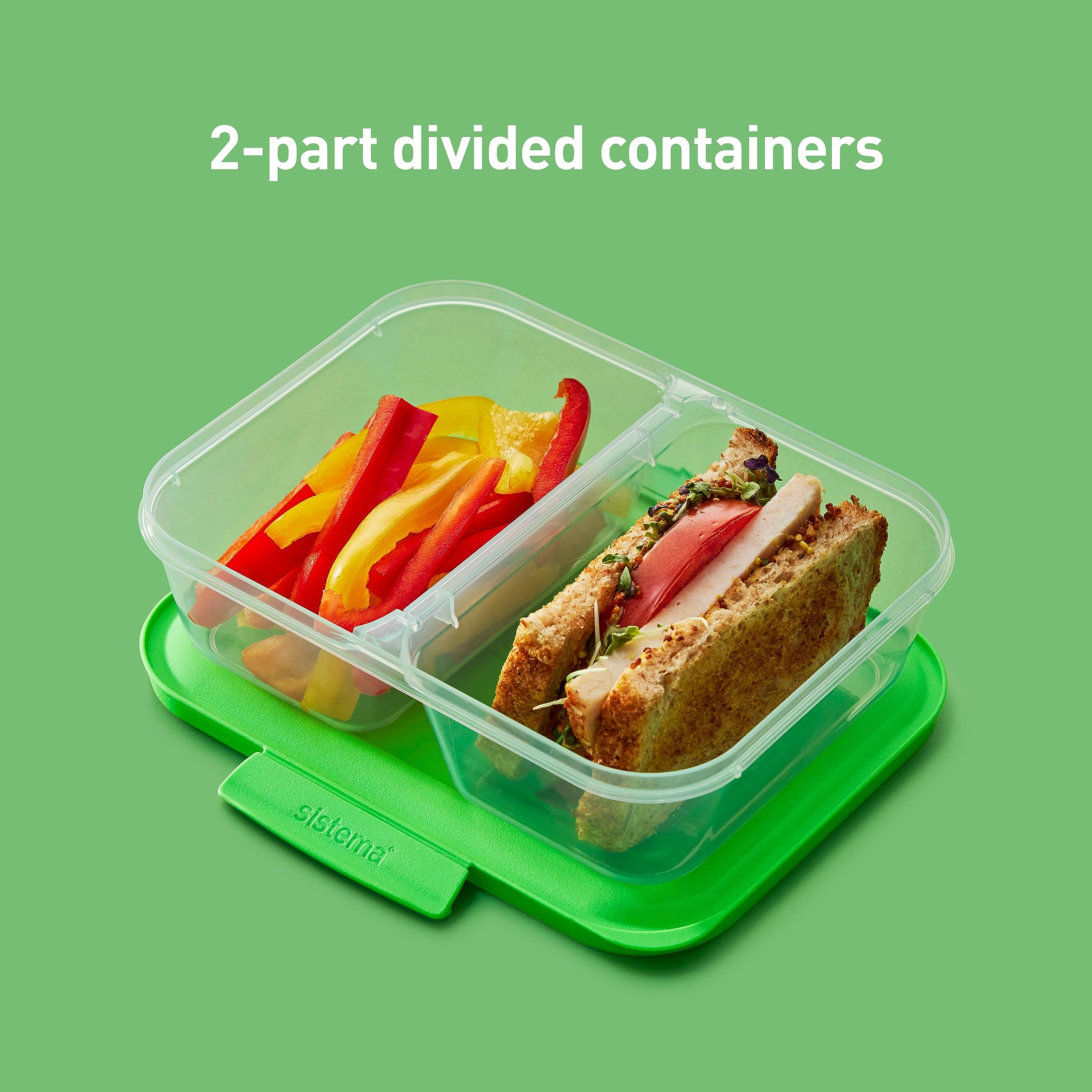 Sistema Nest It Meal Prep Food Storage Containers With Lids, 2 Compartments, 3.7 Cups, 10-Pack, Green