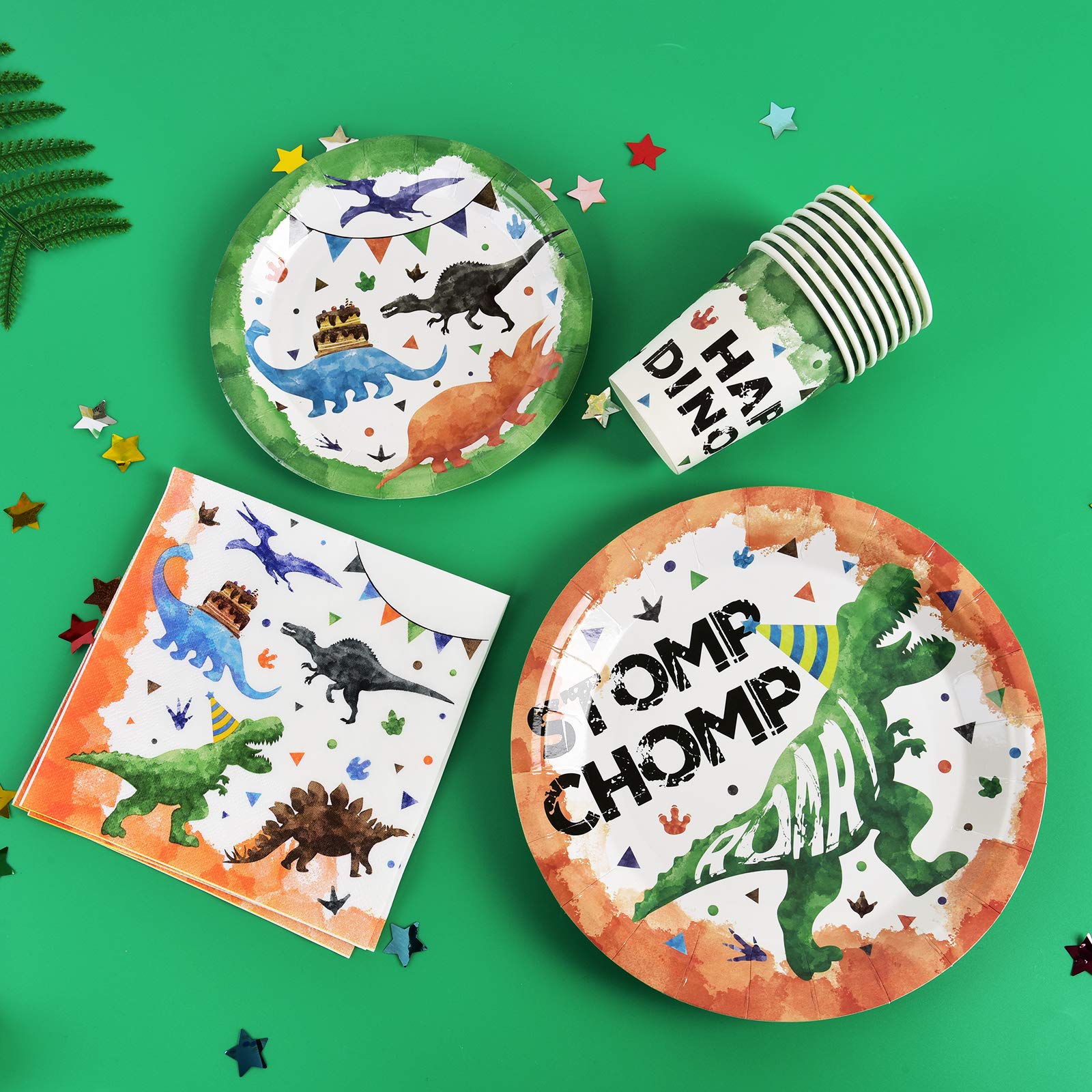 Watercolor Dinosaur Party Supplies - Disposable Dinosaur Party Tableware For Kids Boys Birthday Includes Luncheon Dinner Dessert
