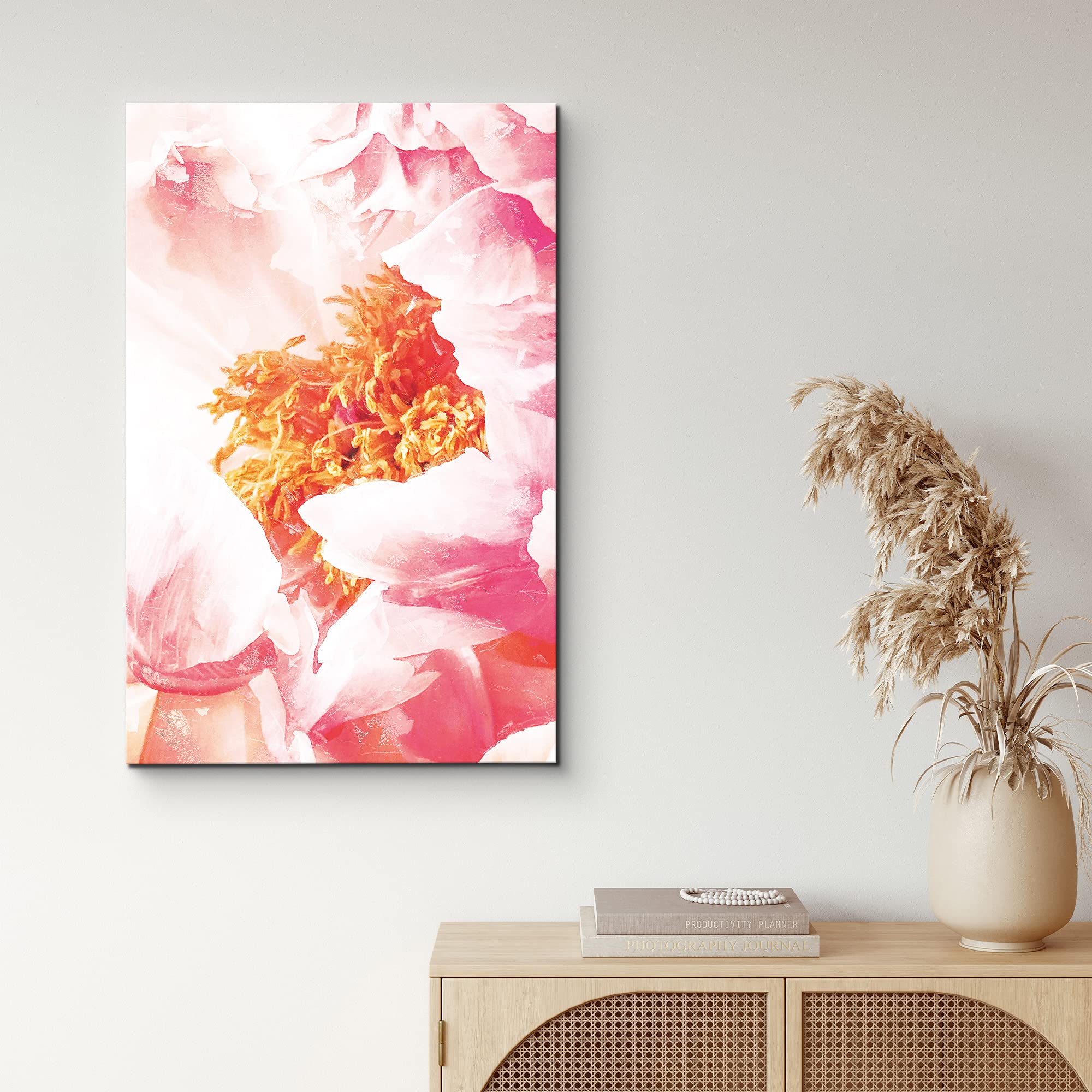 Nwt Canvas Print Wall Art Closeup Of Pink & Orange Chinese Peony Floral Plants Illustrations Modern Art Rustic Landscape Colorfu