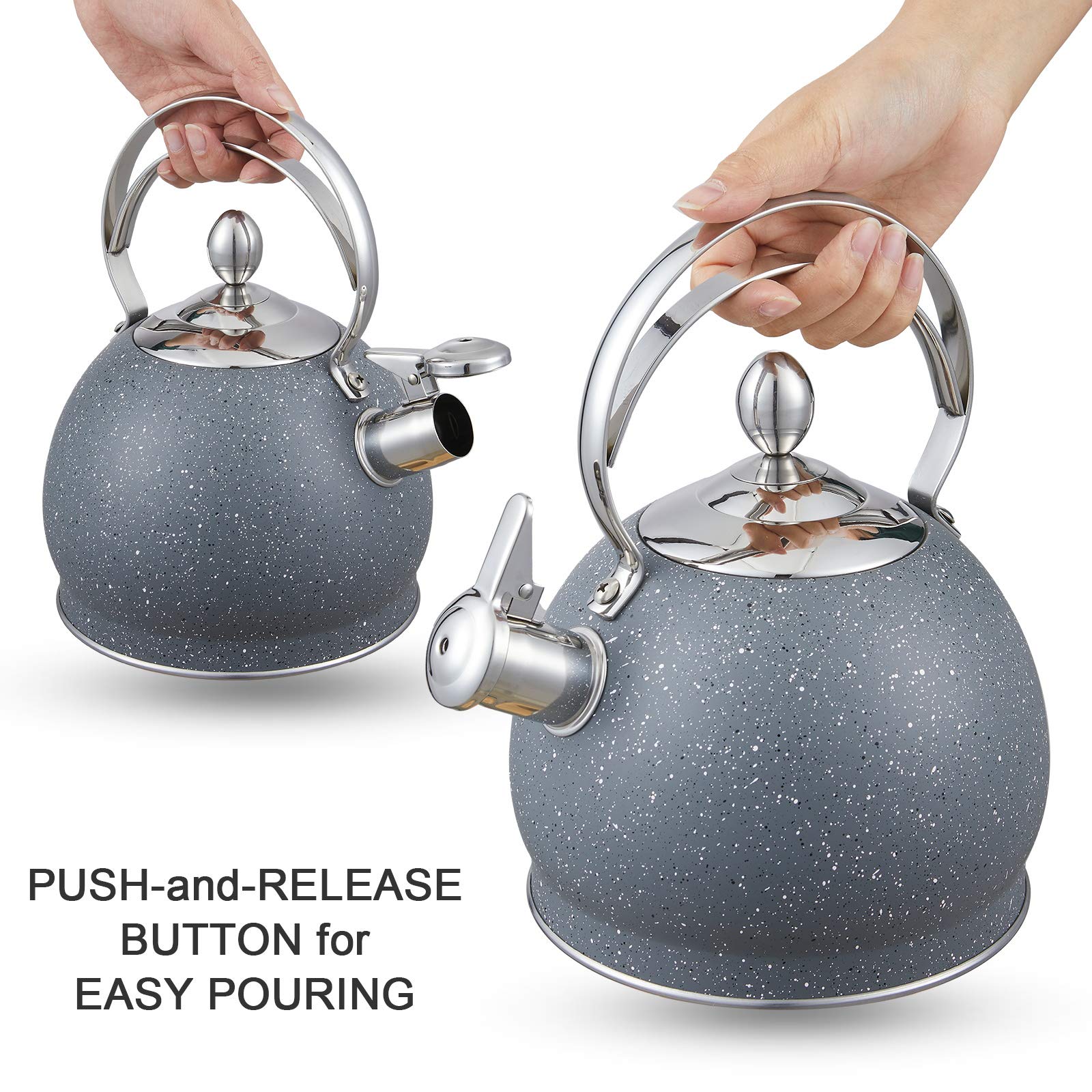Creative Home 2.5 Qt. Stainless Steel Whistling Tea Kettle Teapot With Aluminum Capsulated Bottom For Fast Boiling Heat Water, F