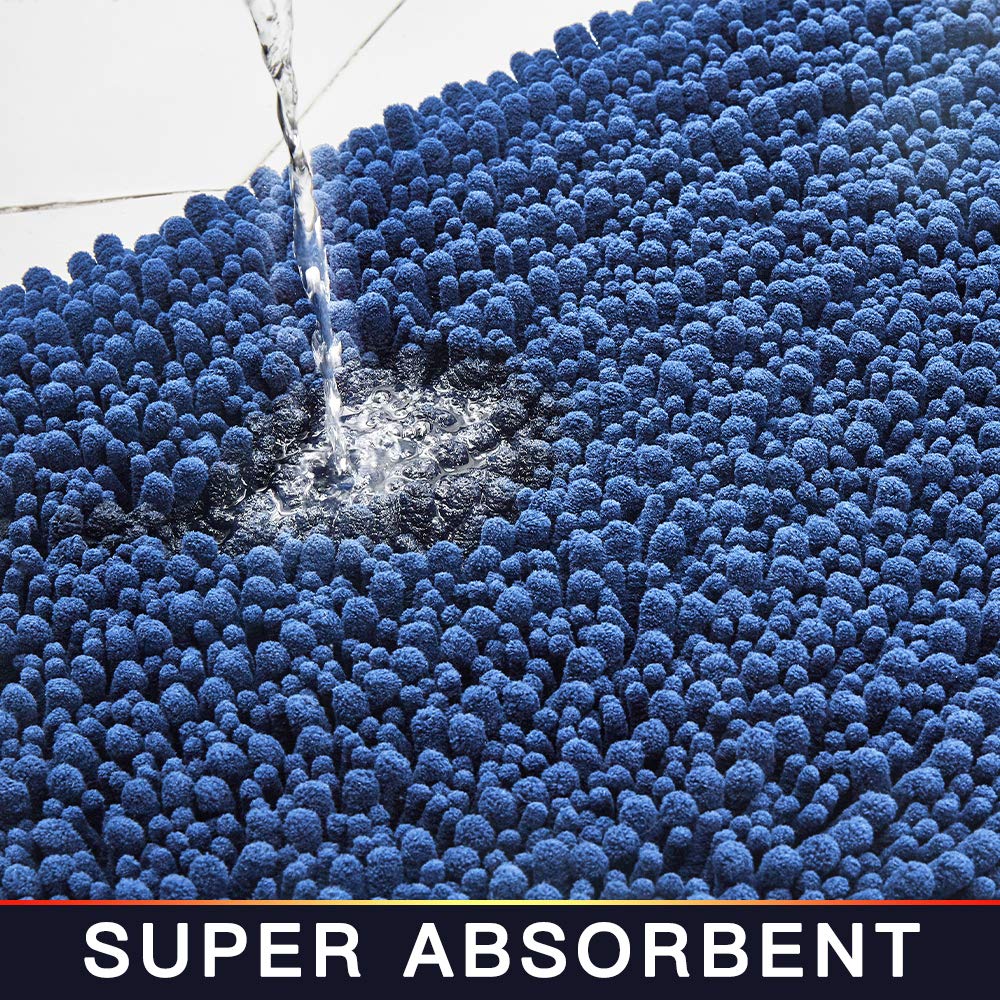 Walensee Bathroom Rug Non Slip Bath Mat (44X24 Inch Dark Blue) Water Absorbent Super Soft Shaggy Chenille Machine Washable Dry E