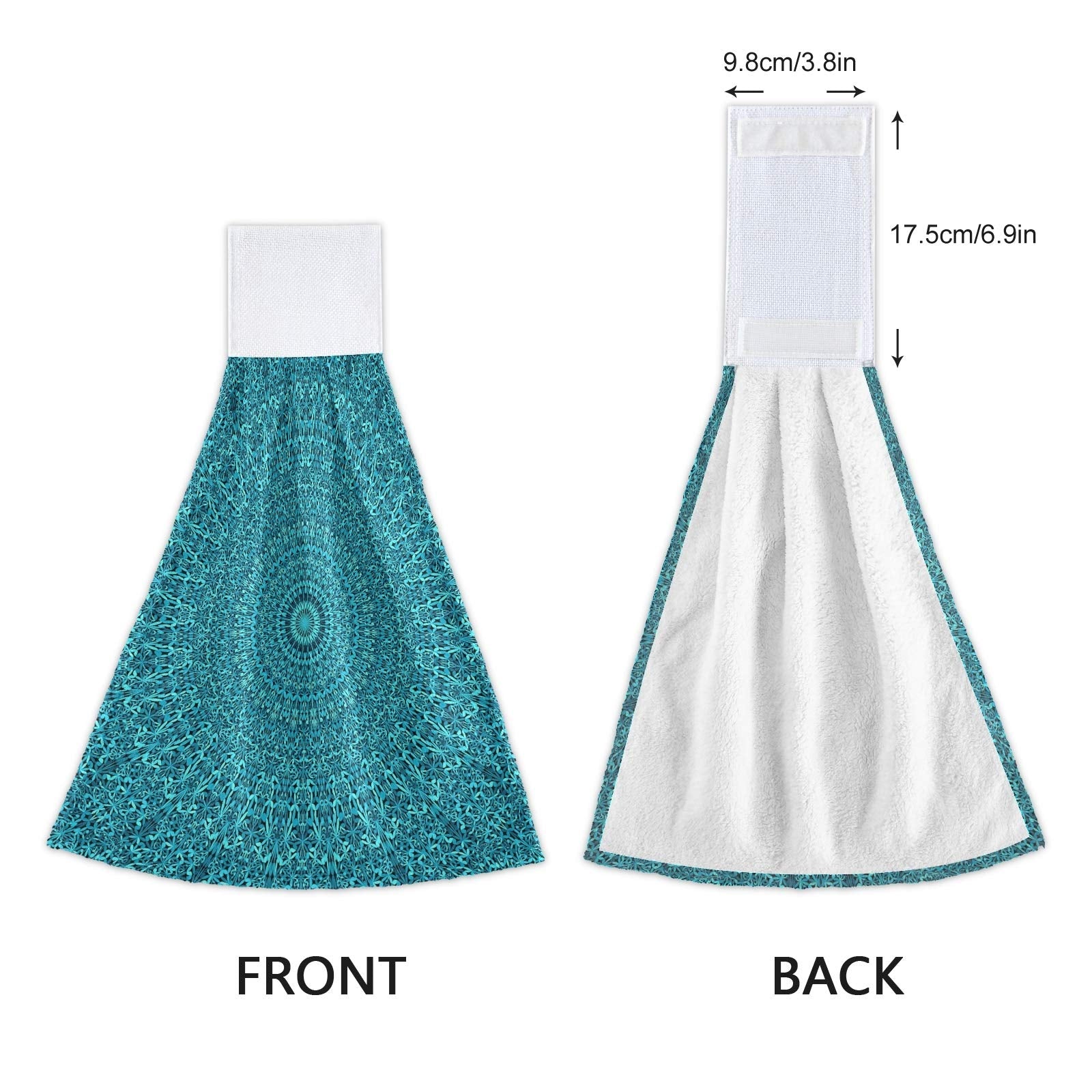 Oarencol Teal Boho Mandala Flower Kitchen Hand Towel Absorbent Hanging Tie Towels With Loop For Bathroom 2 Pcs